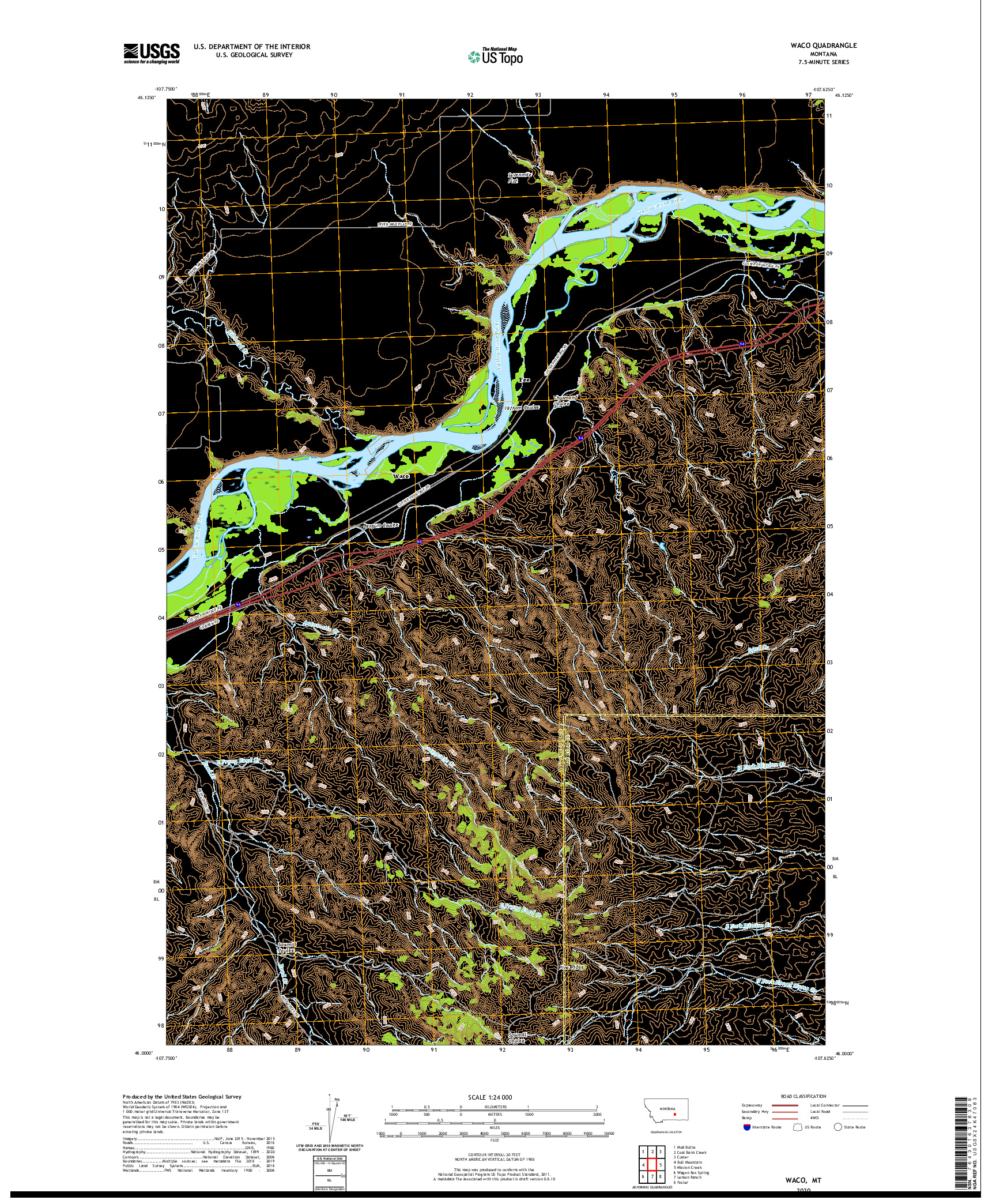 USGS US TOPO 7.5-MINUTE MAP FOR WACO, MT 2020