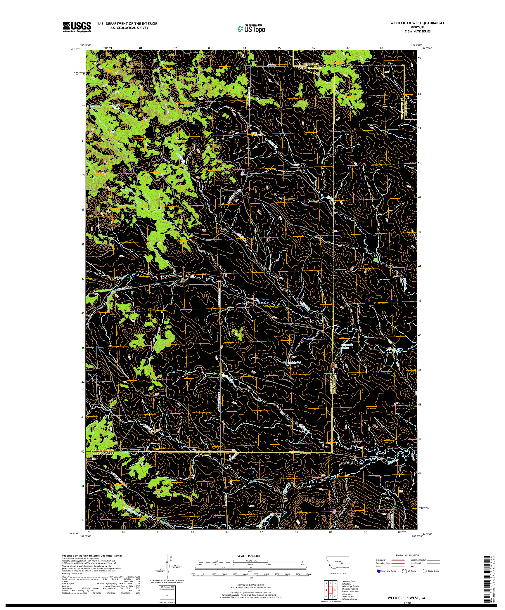 USGS US TOPO 7.5-MINUTE MAP FOR WEED CREEK WEST, MT 2020