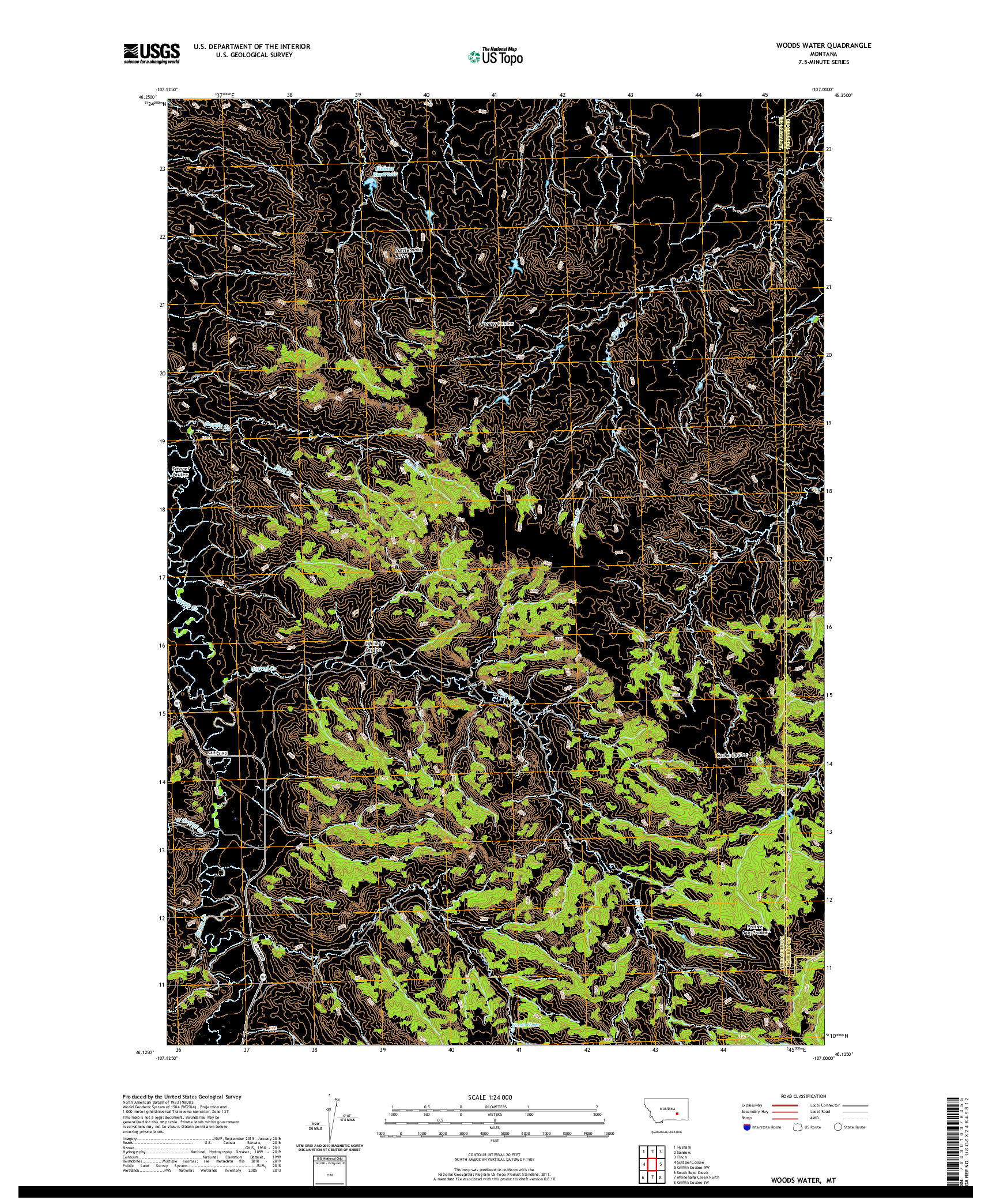 USGS US TOPO 7.5-MINUTE MAP FOR WOODS WATER, MT 2020