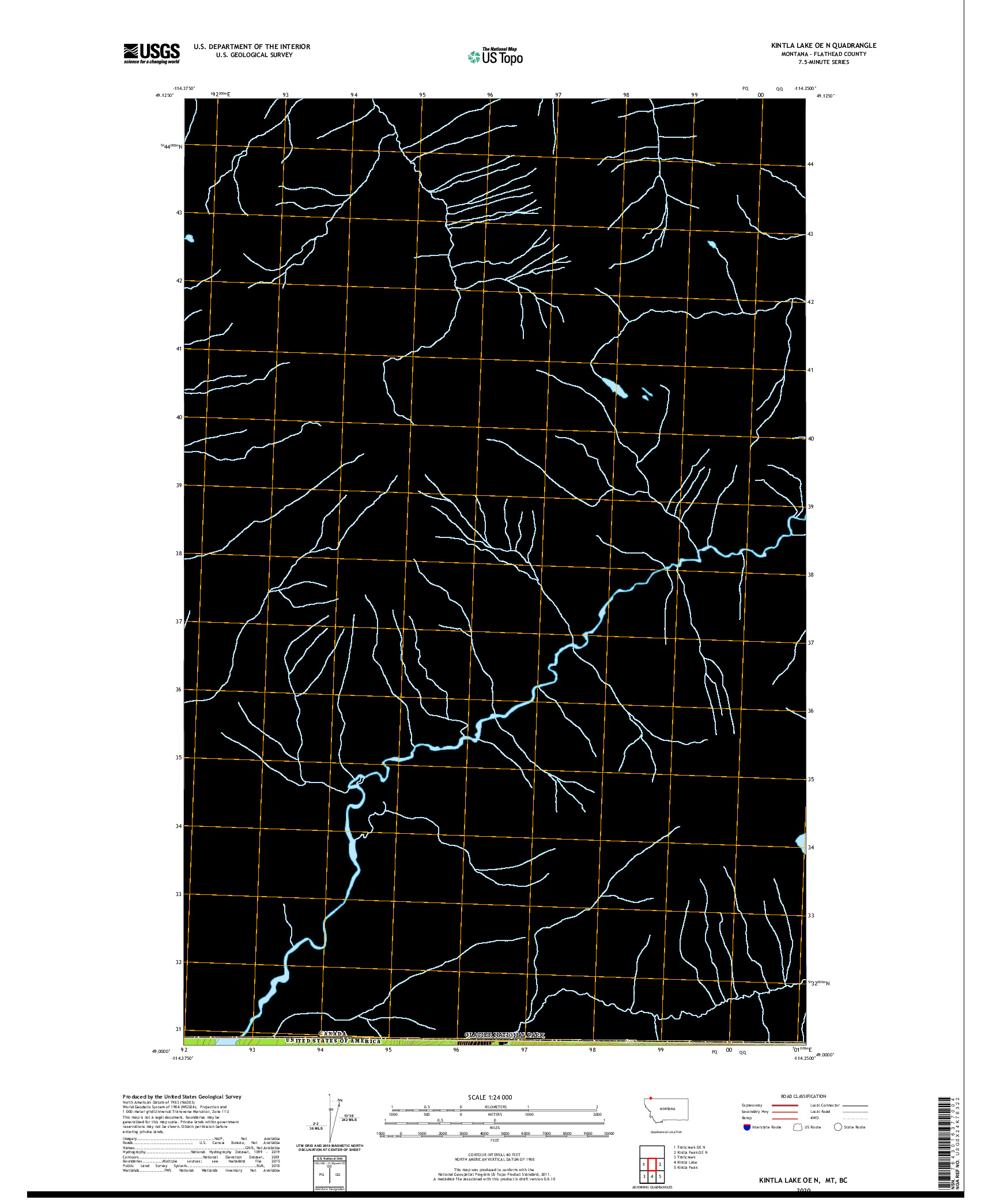 USGS US TOPO 7.5-MINUTE MAP FOR KINTLA LAKE OE N, MT,BC 2020