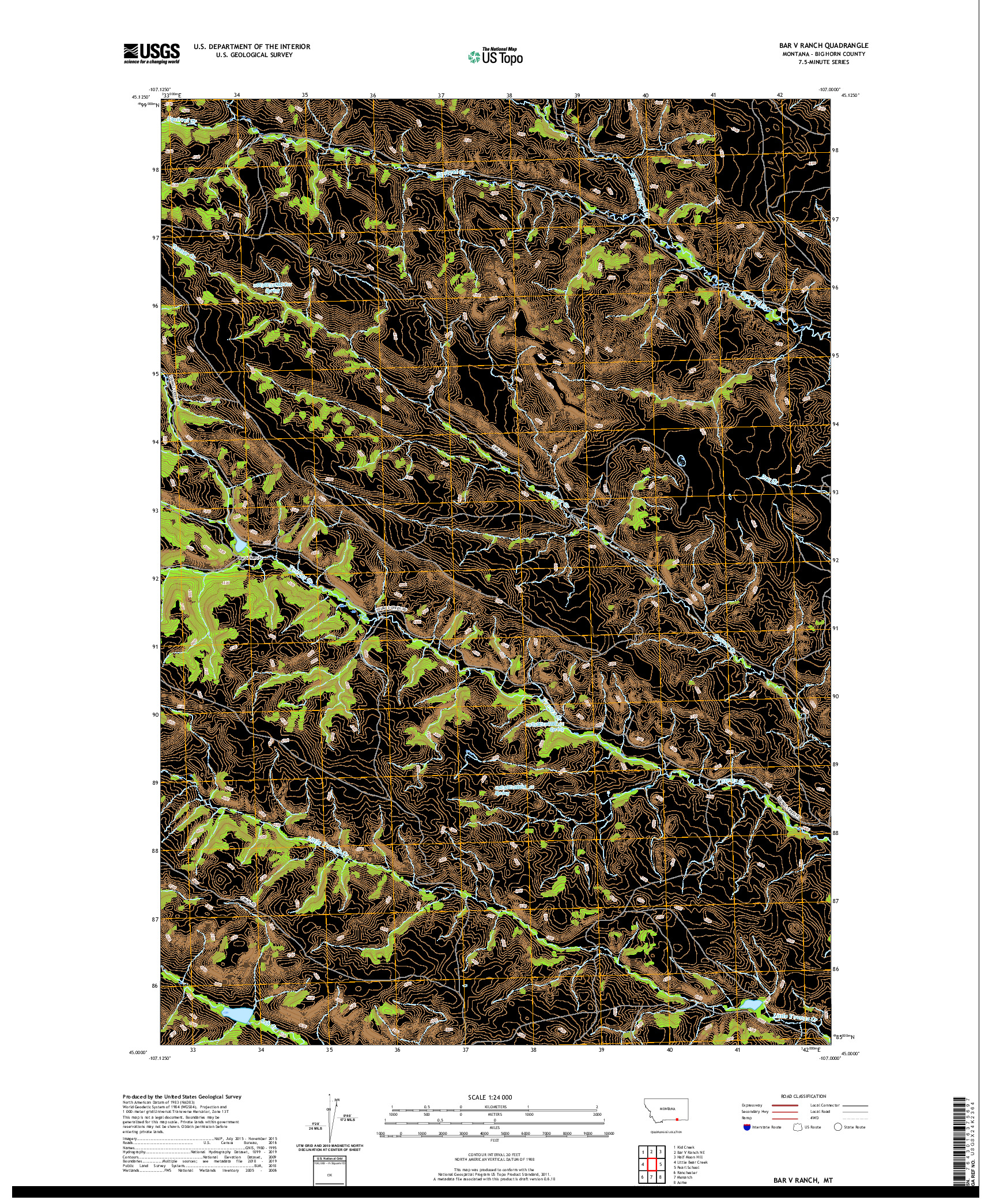 USGS US TOPO 7.5-MINUTE MAP FOR BAR V RANCH, MT 2020