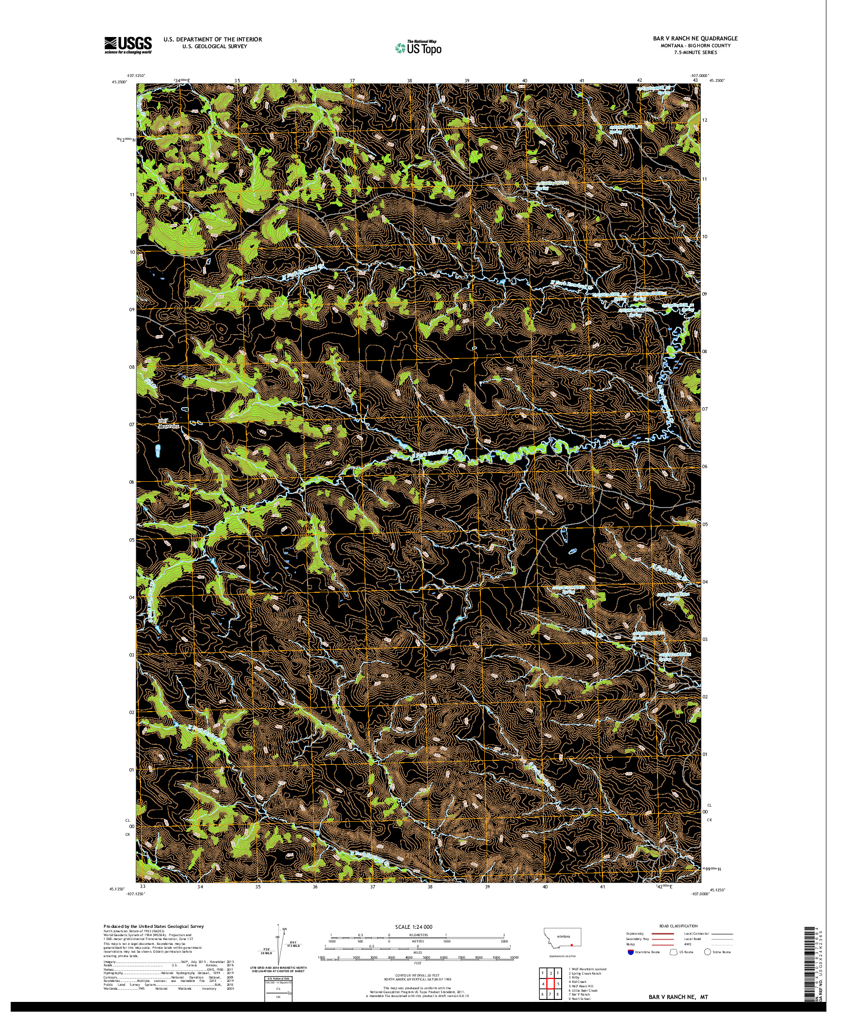 USGS US TOPO 7.5-MINUTE MAP FOR BAR V RANCH NE, MT 2020