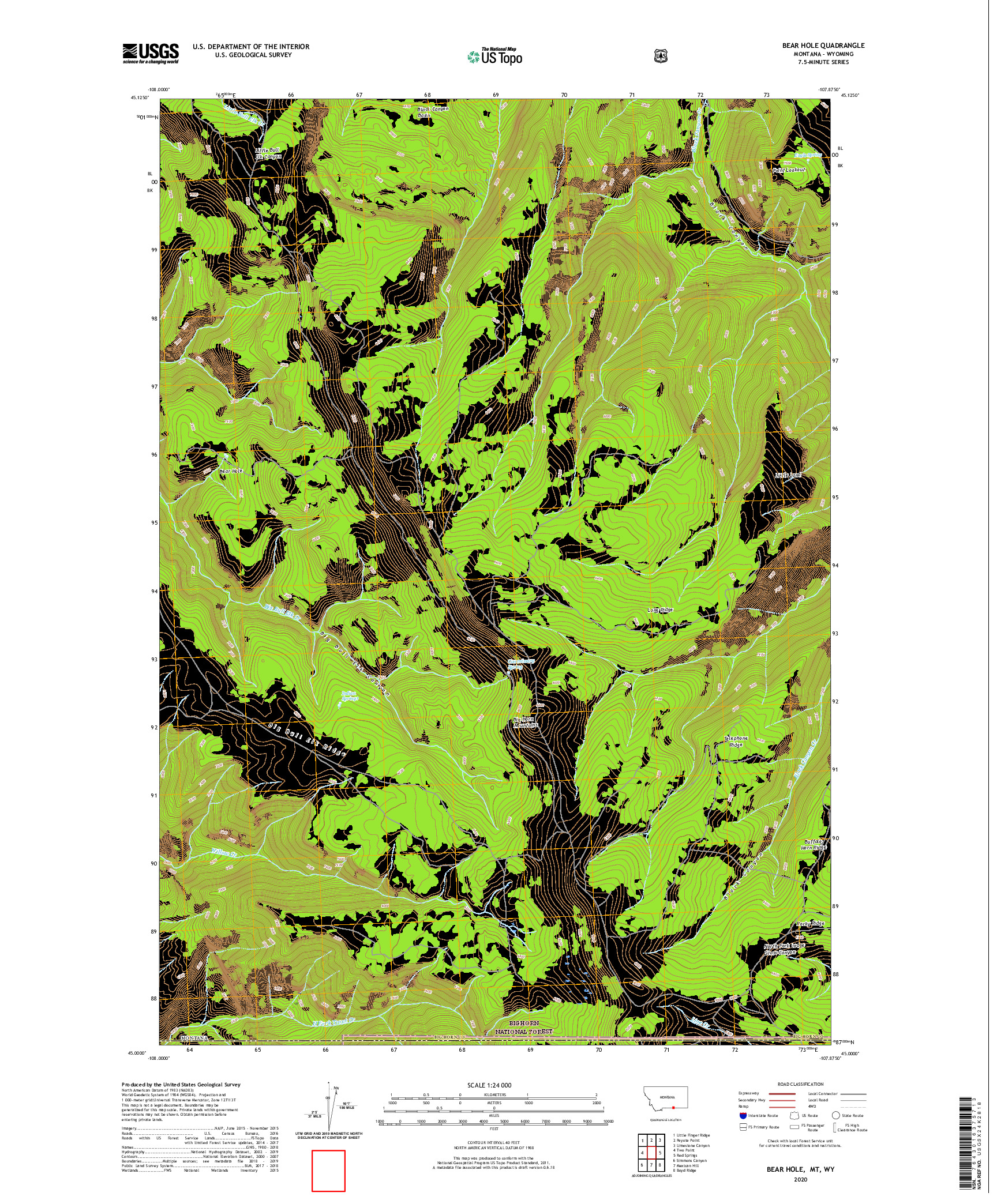 USGS US TOPO 7.5-MINUTE MAP FOR BEAR HOLE, MT,WY 2020