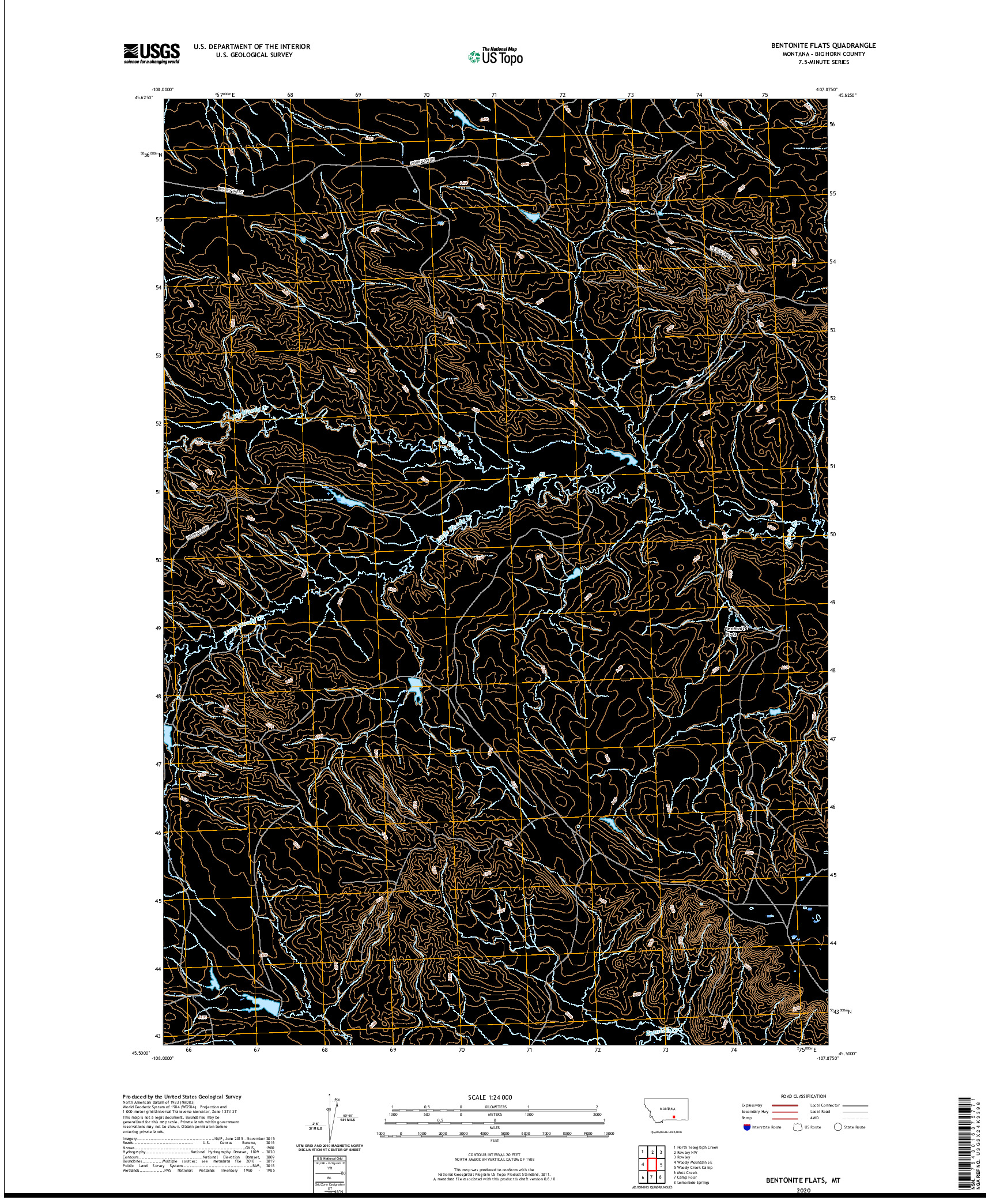 USGS US TOPO 7.5-MINUTE MAP FOR BENTONITE FLATS, MT 2020