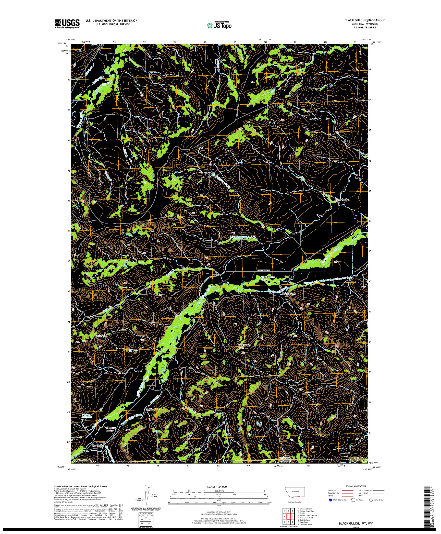 USGS US TOPO 7.5-MINUTE MAP FOR BLACK GULCH, MT,WY 2020