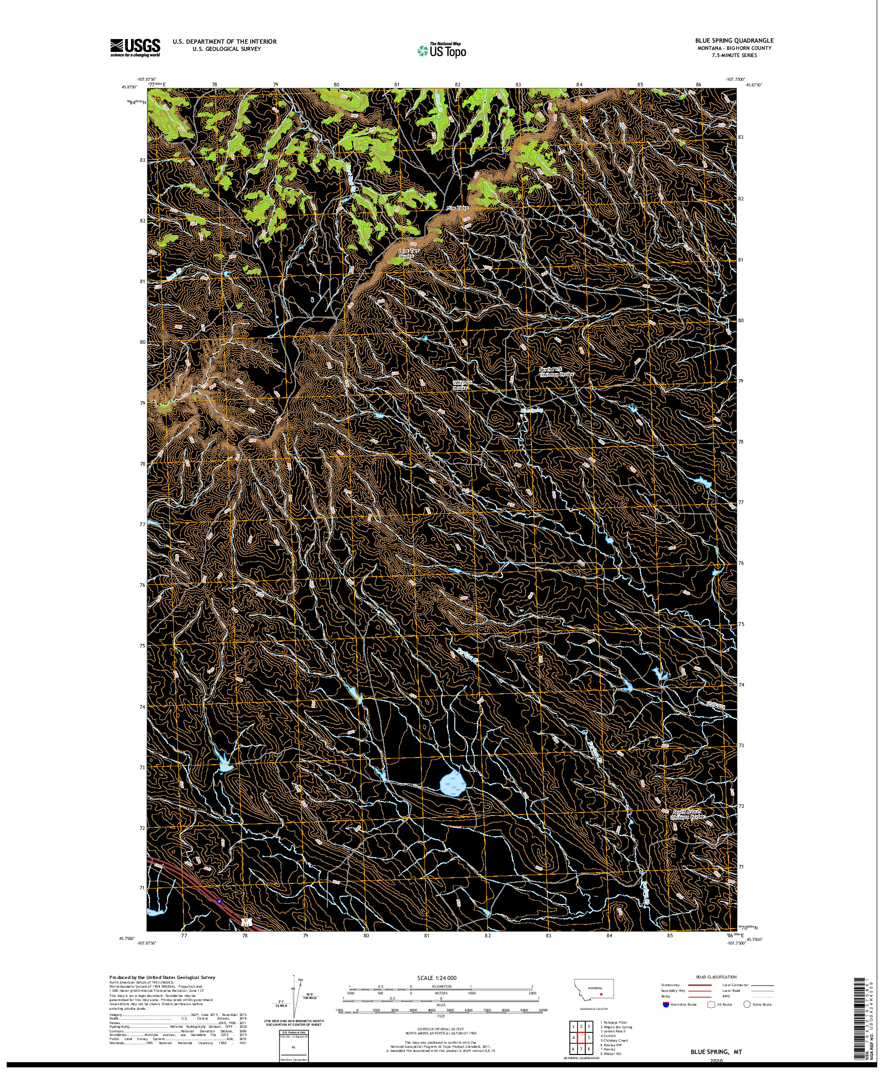 USGS US TOPO 7.5-MINUTE MAP FOR BLUE SPRING, MT 2020