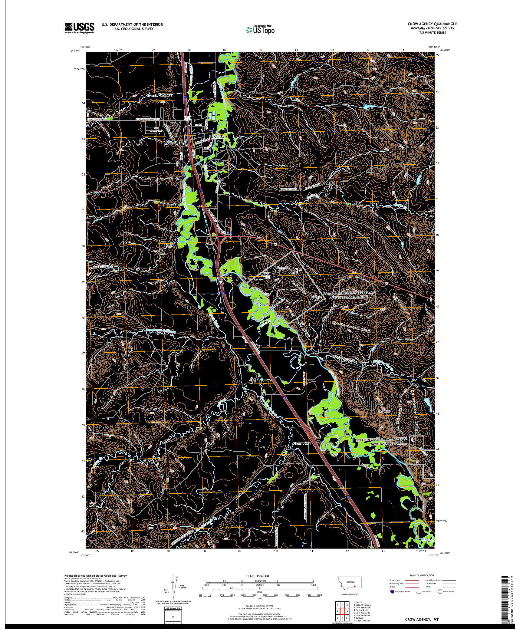 USGS US TOPO 7.5-MINUTE MAP FOR CROW AGENCY, MT 2020