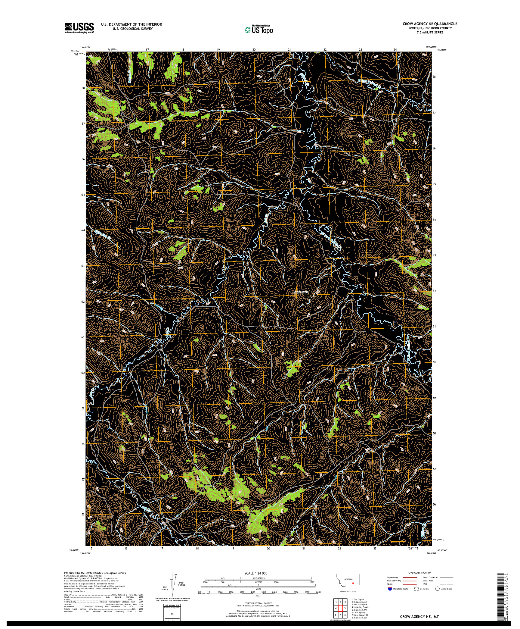 USGS US TOPO 7.5-MINUTE MAP FOR CROW AGENCY NE, MT 2020