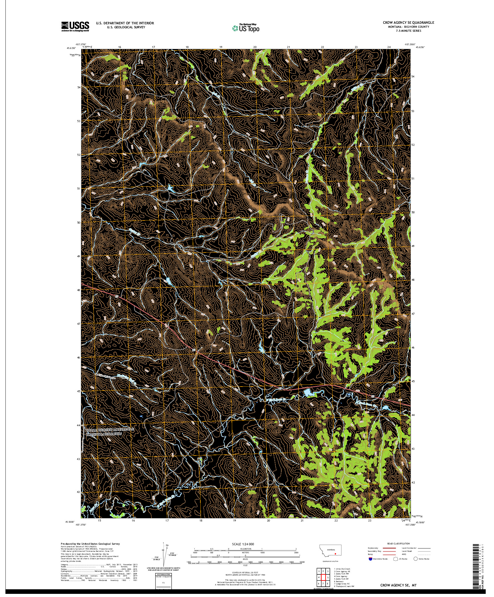 USGS US TOPO 7.5-MINUTE MAP FOR CROW AGENCY SE, MT 2020