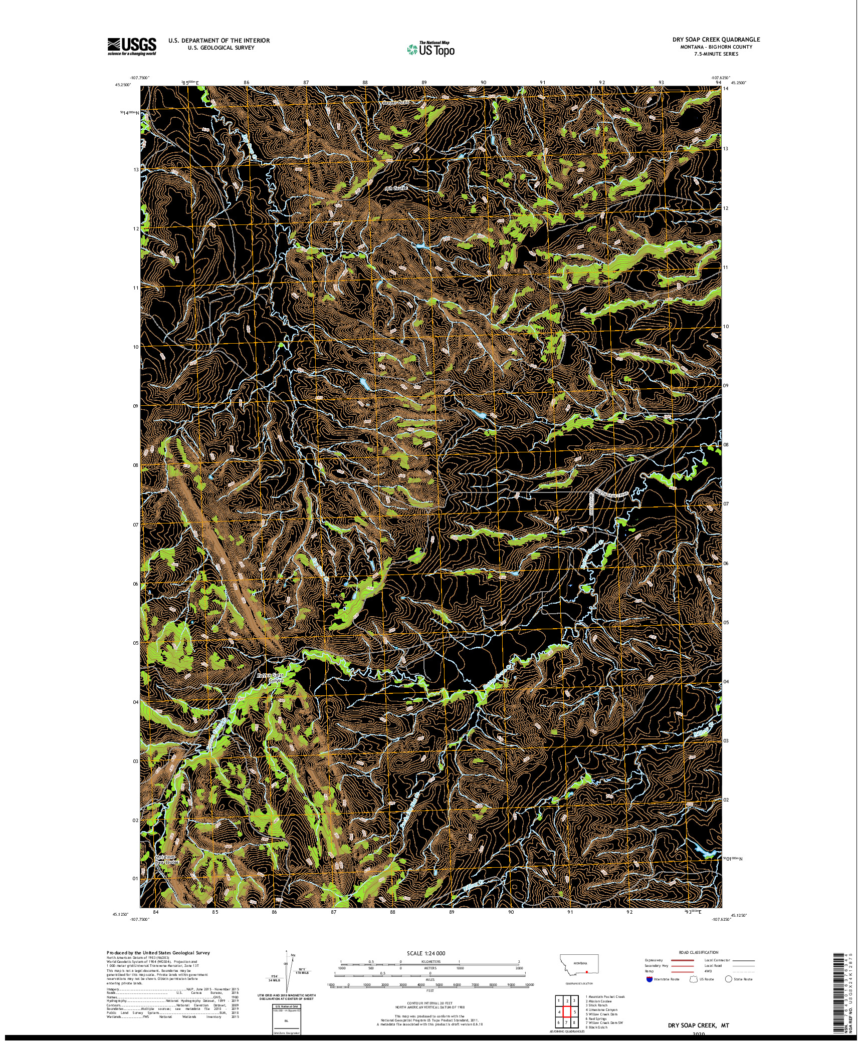 USGS US TOPO 7.5-MINUTE MAP FOR DRY SOAP CREEK, MT 2020