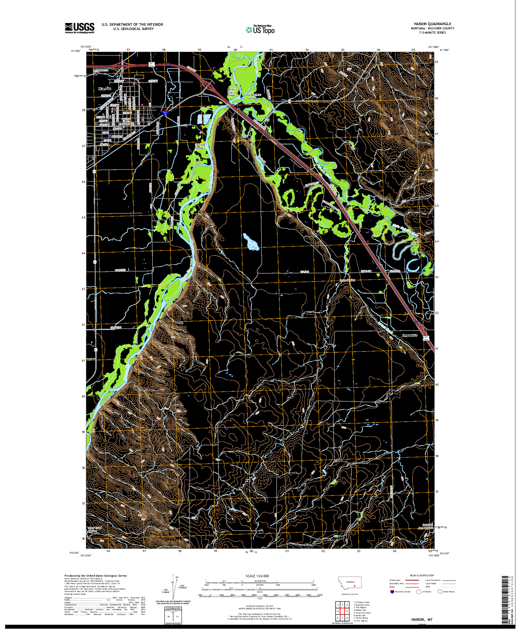 USGS US TOPO 7.5-MINUTE MAP FOR HARDIN, MT 2020