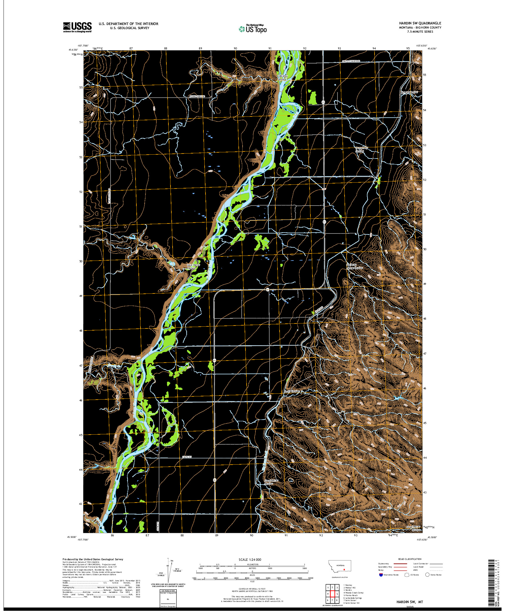 USGS US TOPO 7.5-MINUTE MAP FOR HARDIN SW, MT 2020