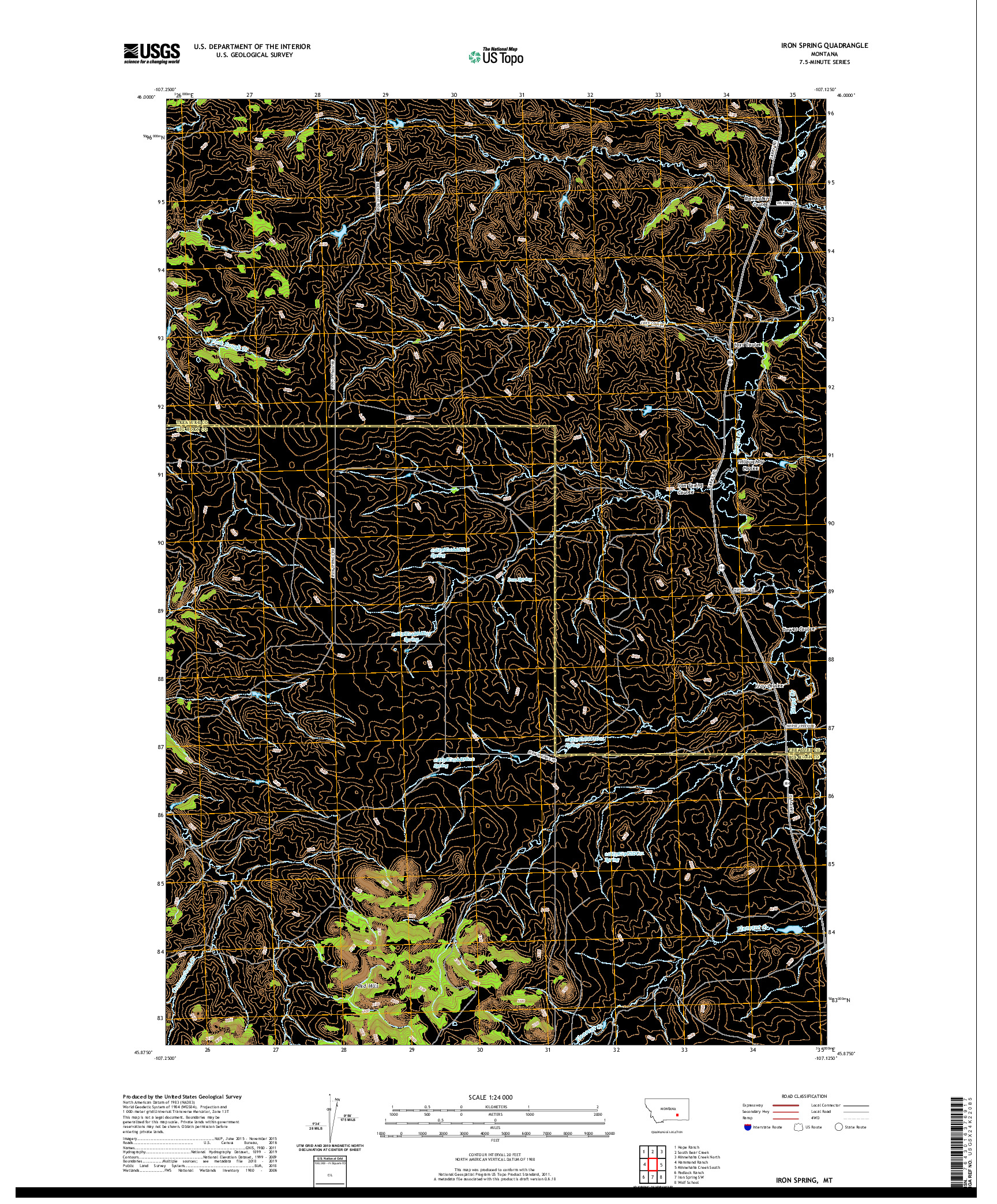 USGS US TOPO 7.5-MINUTE MAP FOR IRON SPRING, MT 2020