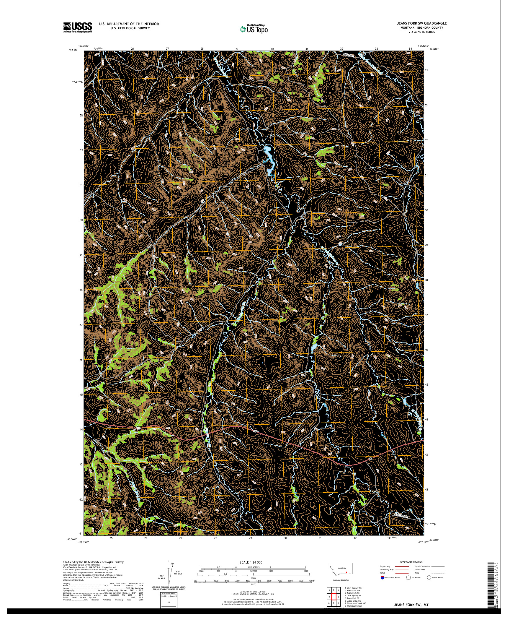 USGS US TOPO 7.5-MINUTE MAP FOR JEANS FORK SW, MT 2020