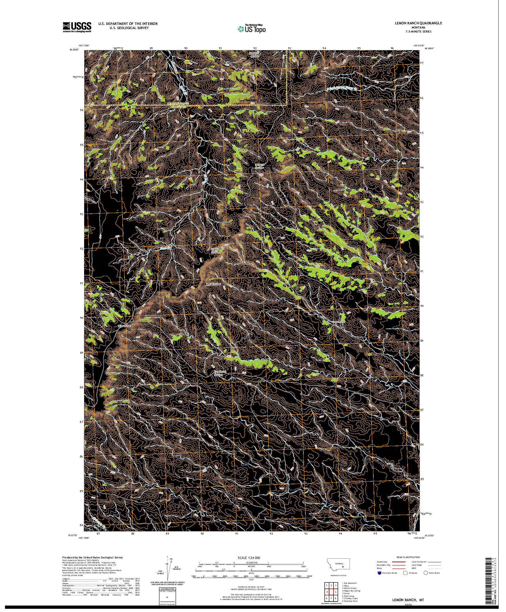 USGS US TOPO 7.5-MINUTE MAP FOR LEMON RANCH, MT 2020