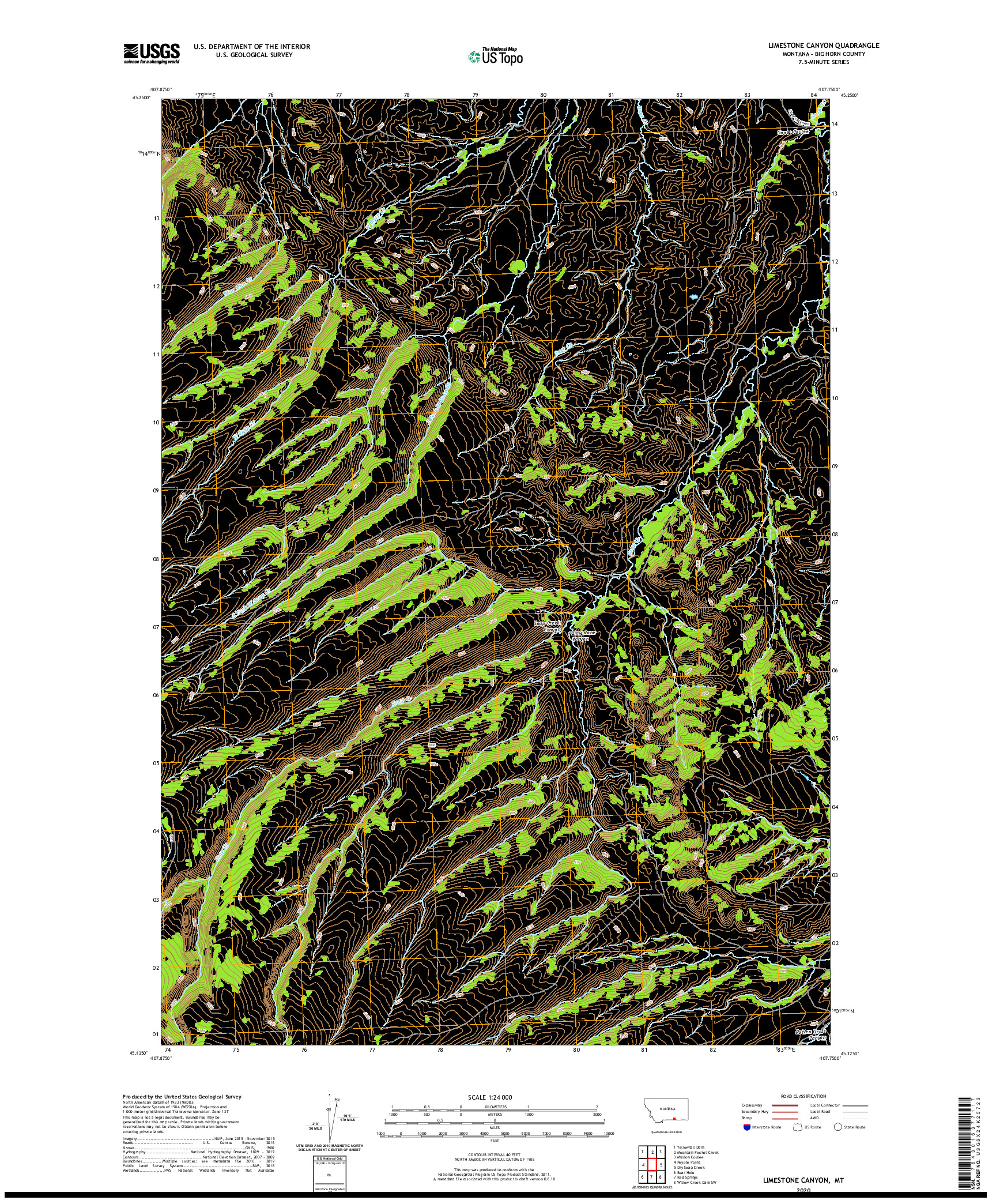 USGS US TOPO 7.5-MINUTE MAP FOR LIMESTONE CANYON, MT 2020