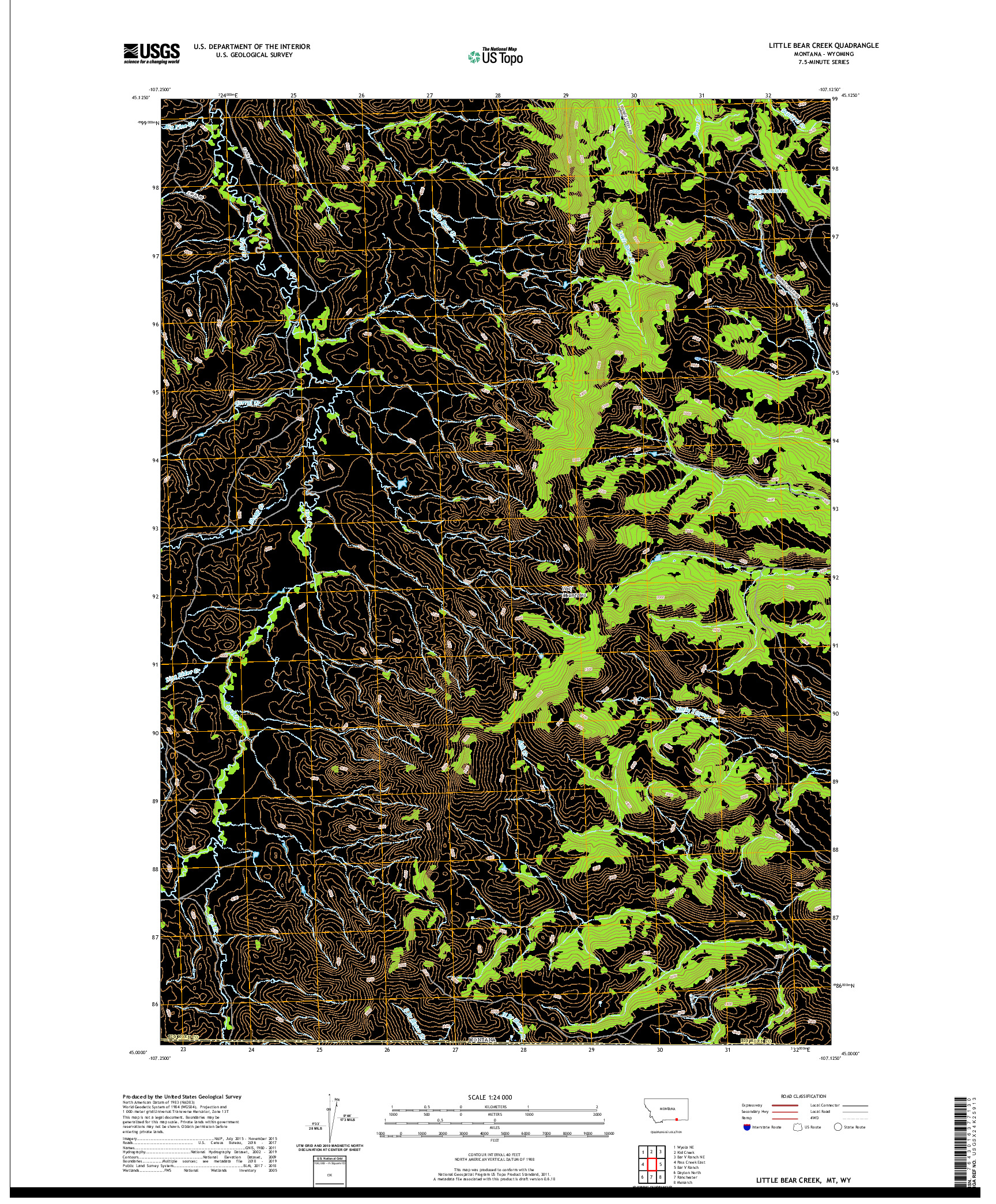 USGS US TOPO 7.5-MINUTE MAP FOR LITTLE BEAR CREEK, MT,WY 2020