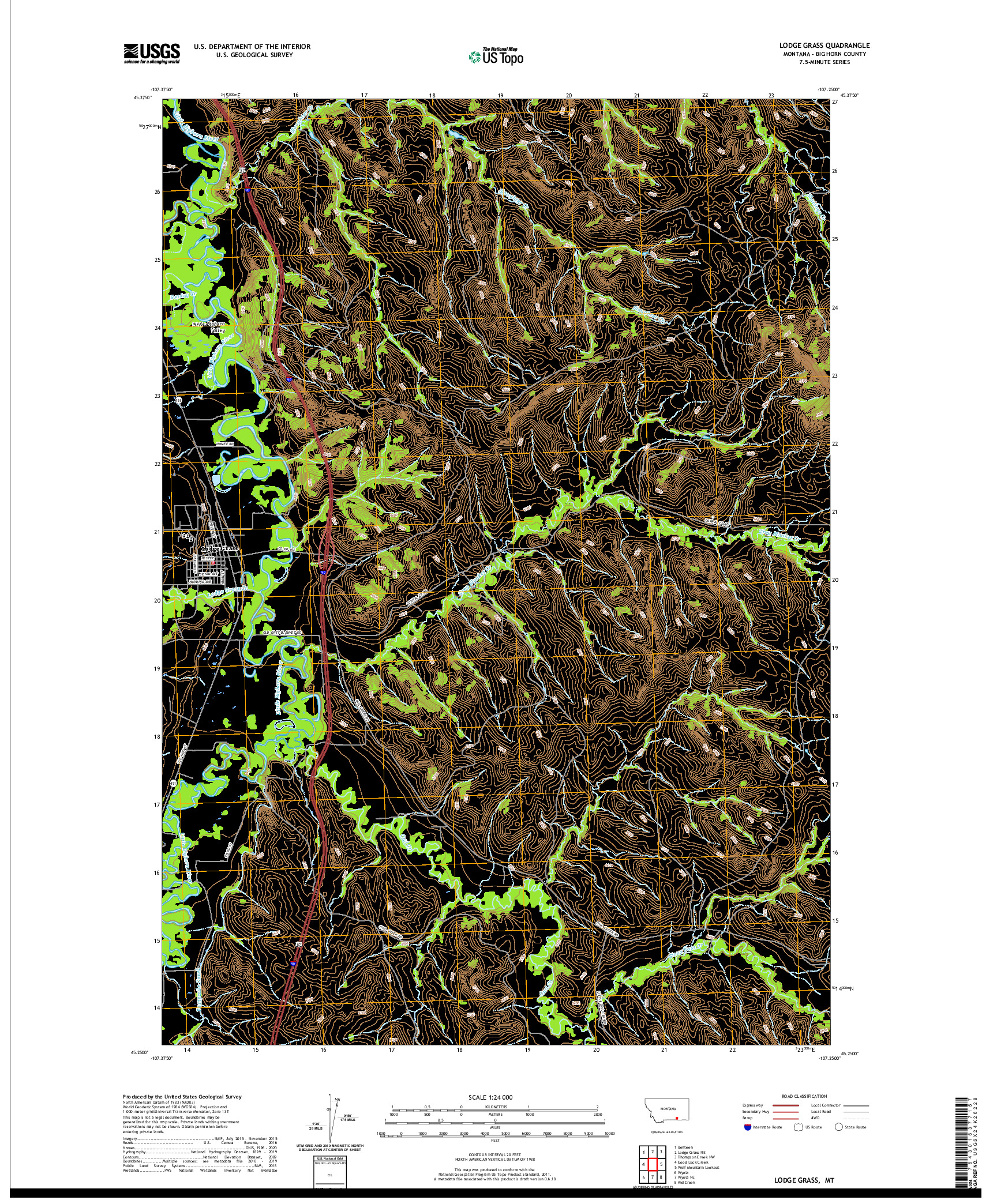 USGS US TOPO 7.5-MINUTE MAP FOR LODGE GRASS, MT 2020