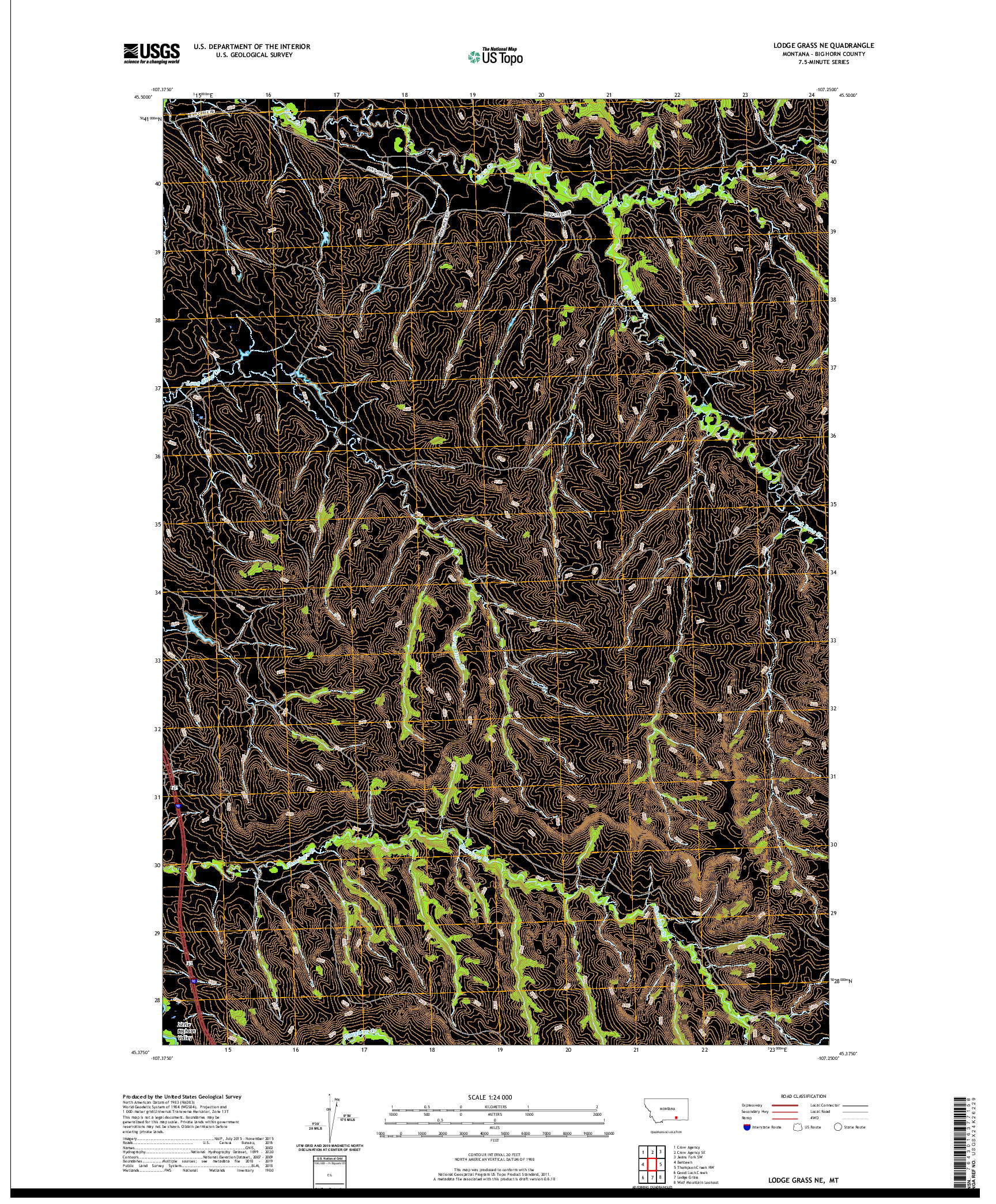 USGS US TOPO 7.5-MINUTE MAP FOR LODGE GRASS NE, MT 2020