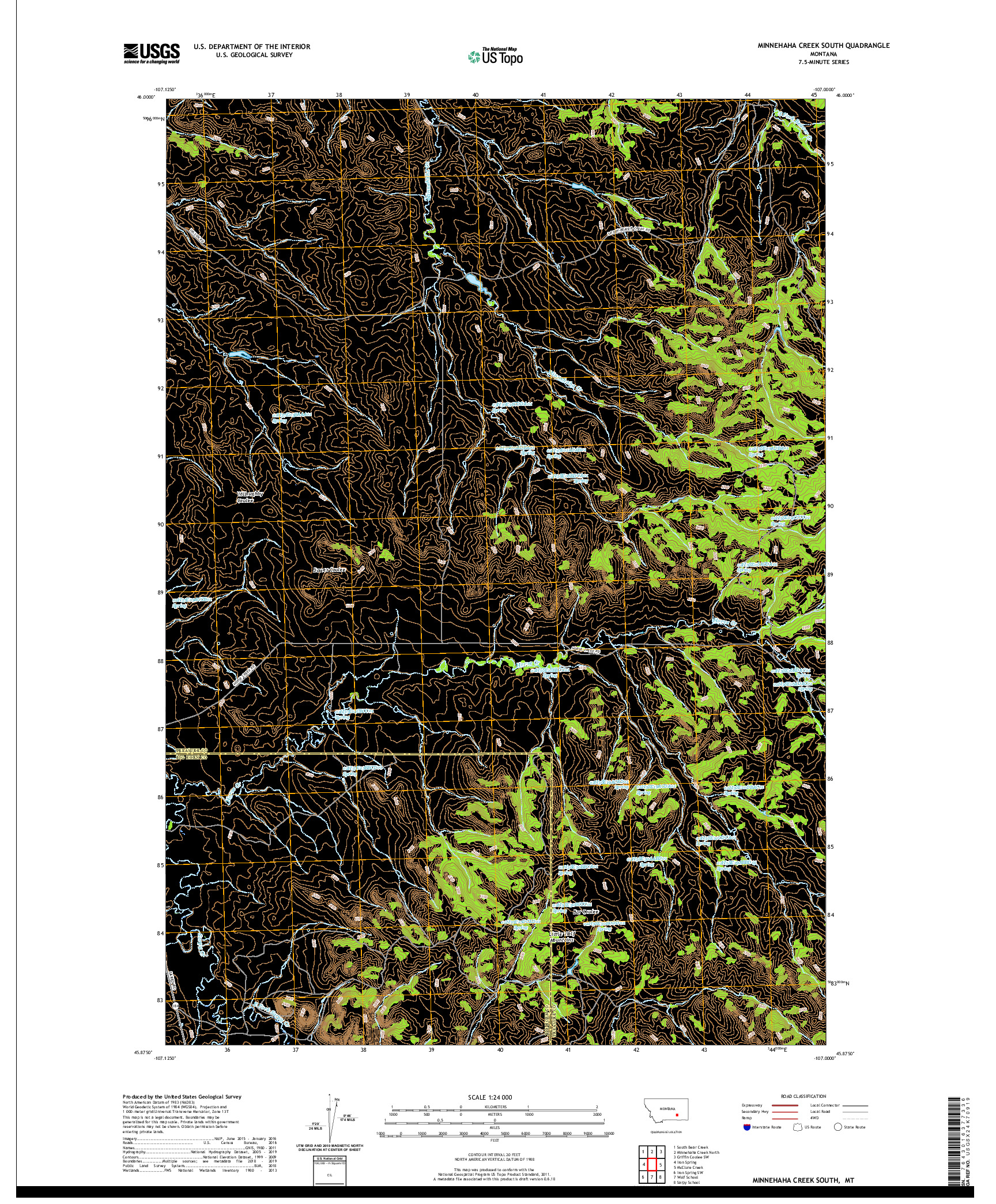 USGS US TOPO 7.5-MINUTE MAP FOR MINNEHAHA CREEK SOUTH, MT 2020