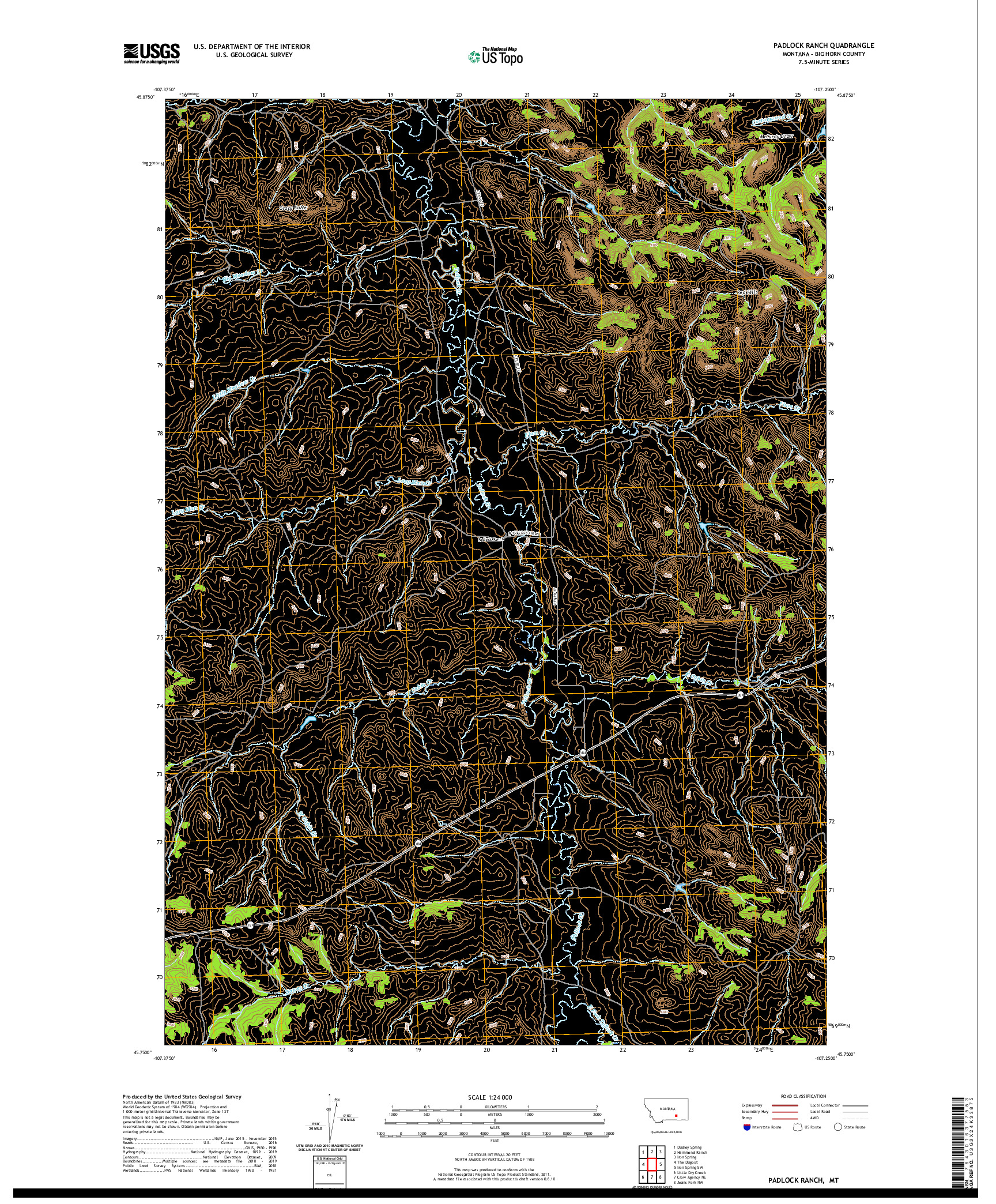 USGS US TOPO 7.5-MINUTE MAP FOR PADLOCK RANCH, MT 2020