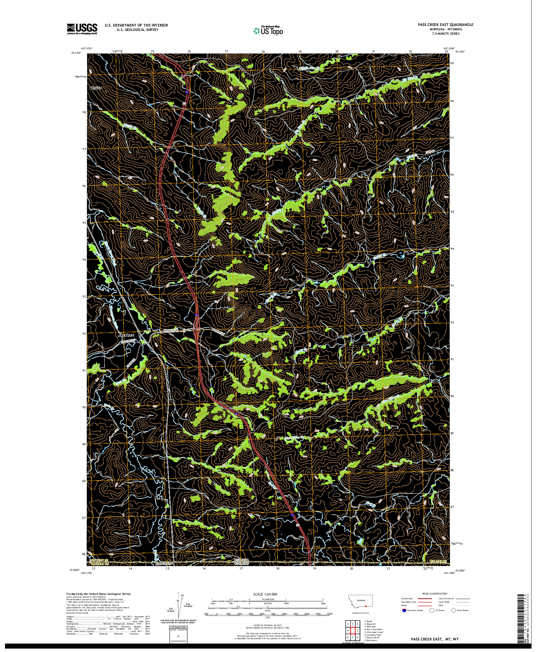 USGS US TOPO 7.5-MINUTE MAP FOR PASS CREEK EAST, MT,WY 2020