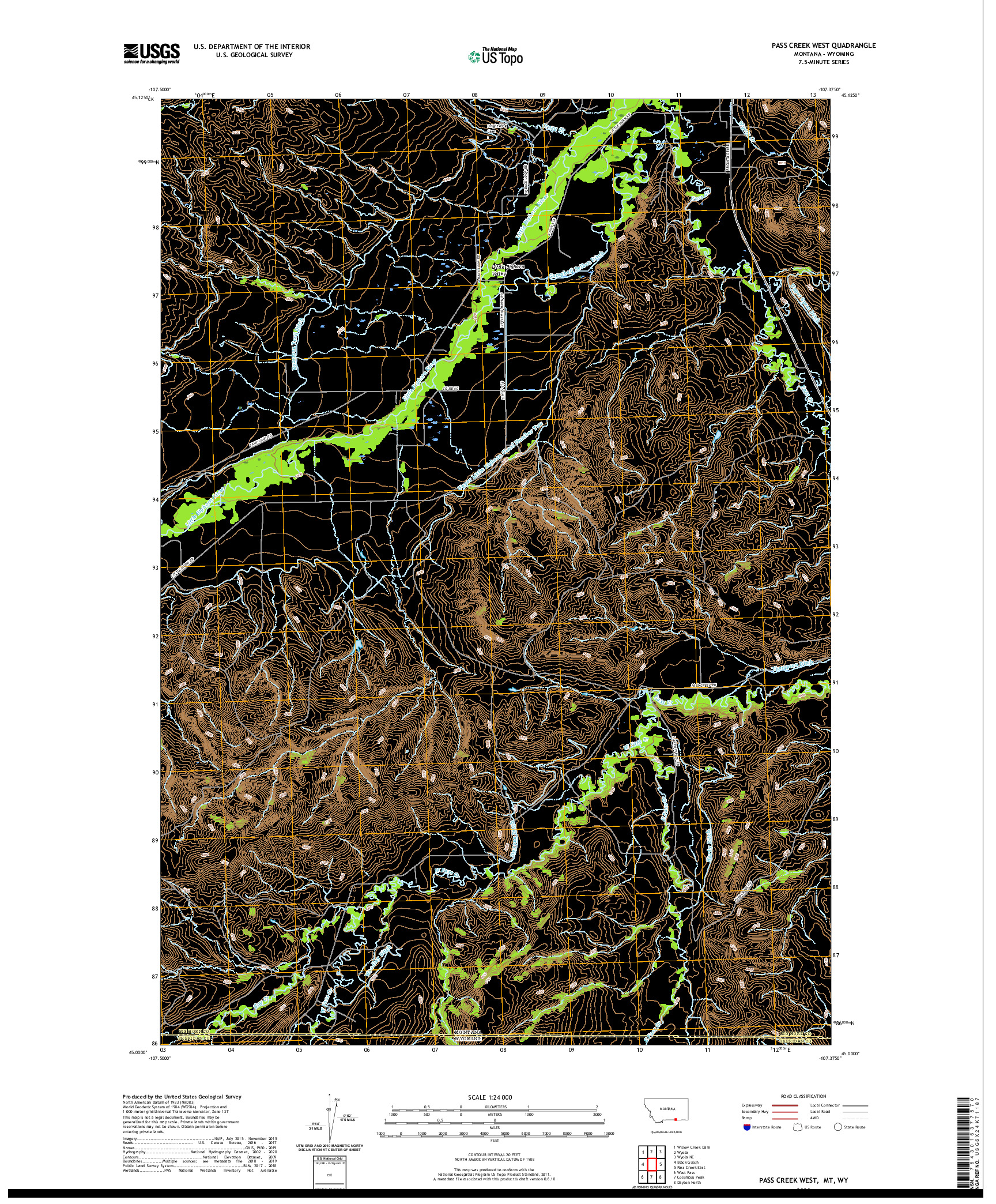 USGS US TOPO 7.5-MINUTE MAP FOR PASS CREEK WEST, MT,WY 2020