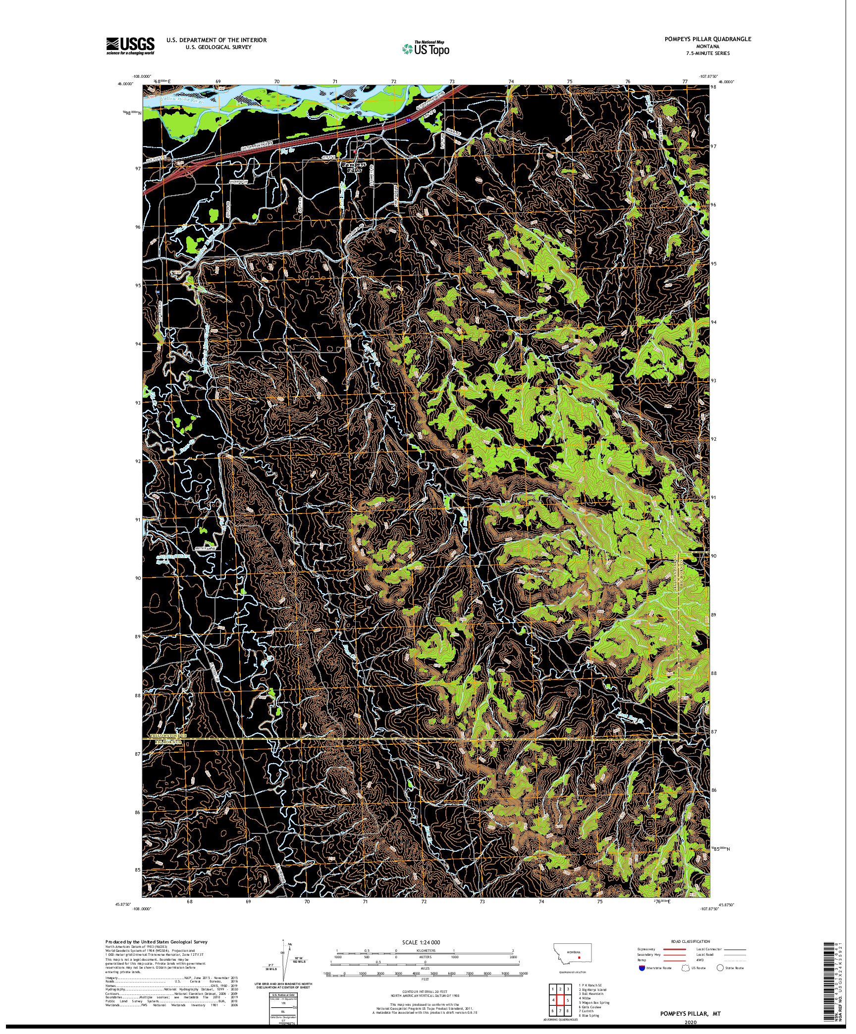 USGS US TOPO 7.5-MINUTE MAP FOR POMPEYS PILLAR, MT 2020