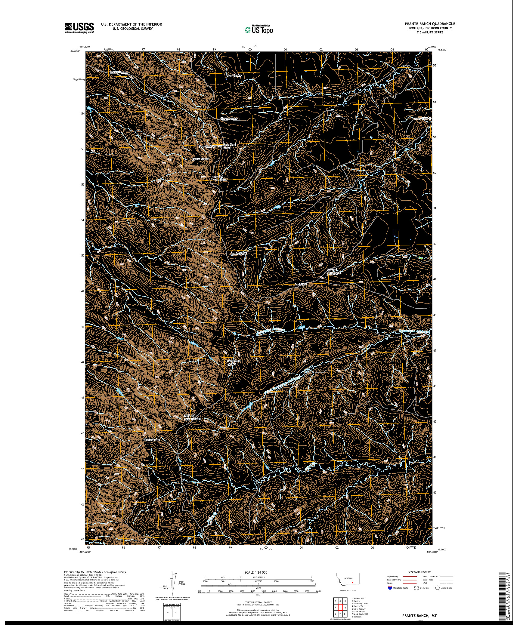 USGS US TOPO 7.5-MINUTE MAP FOR PRANTE RANCH, MT 2020