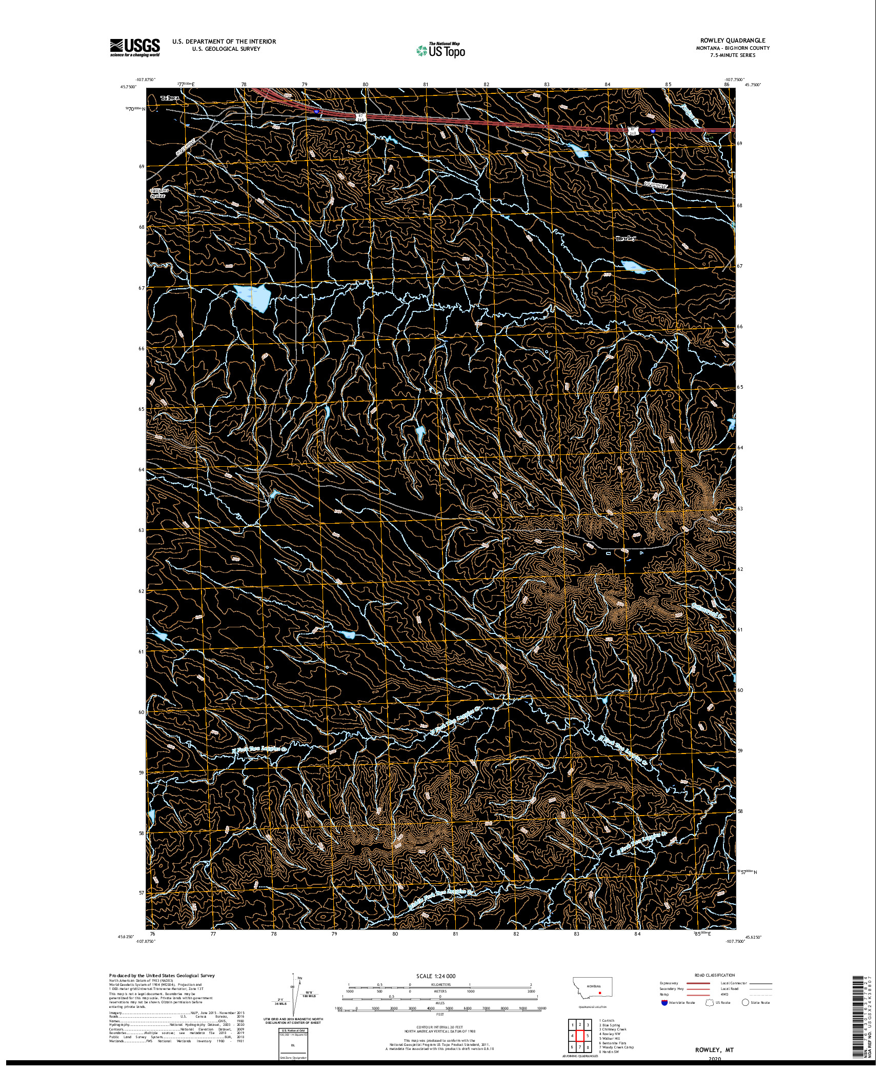 USGS US TOPO 7.5-MINUTE MAP FOR ROWLEY, MT 2020