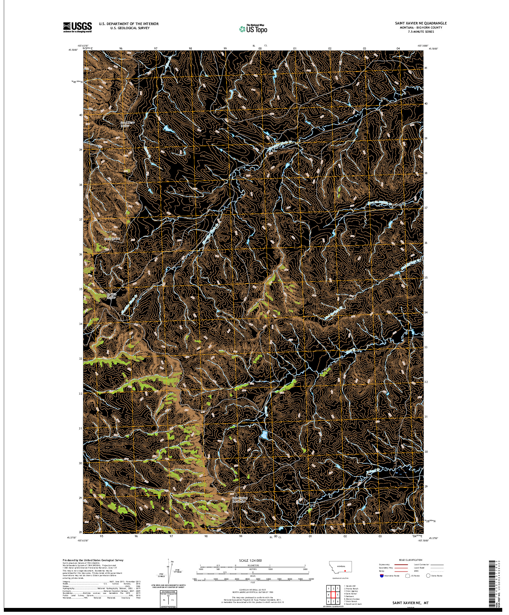 USGS US TOPO 7.5-MINUTE MAP FOR SAINT XAVIER NE, MT 2020