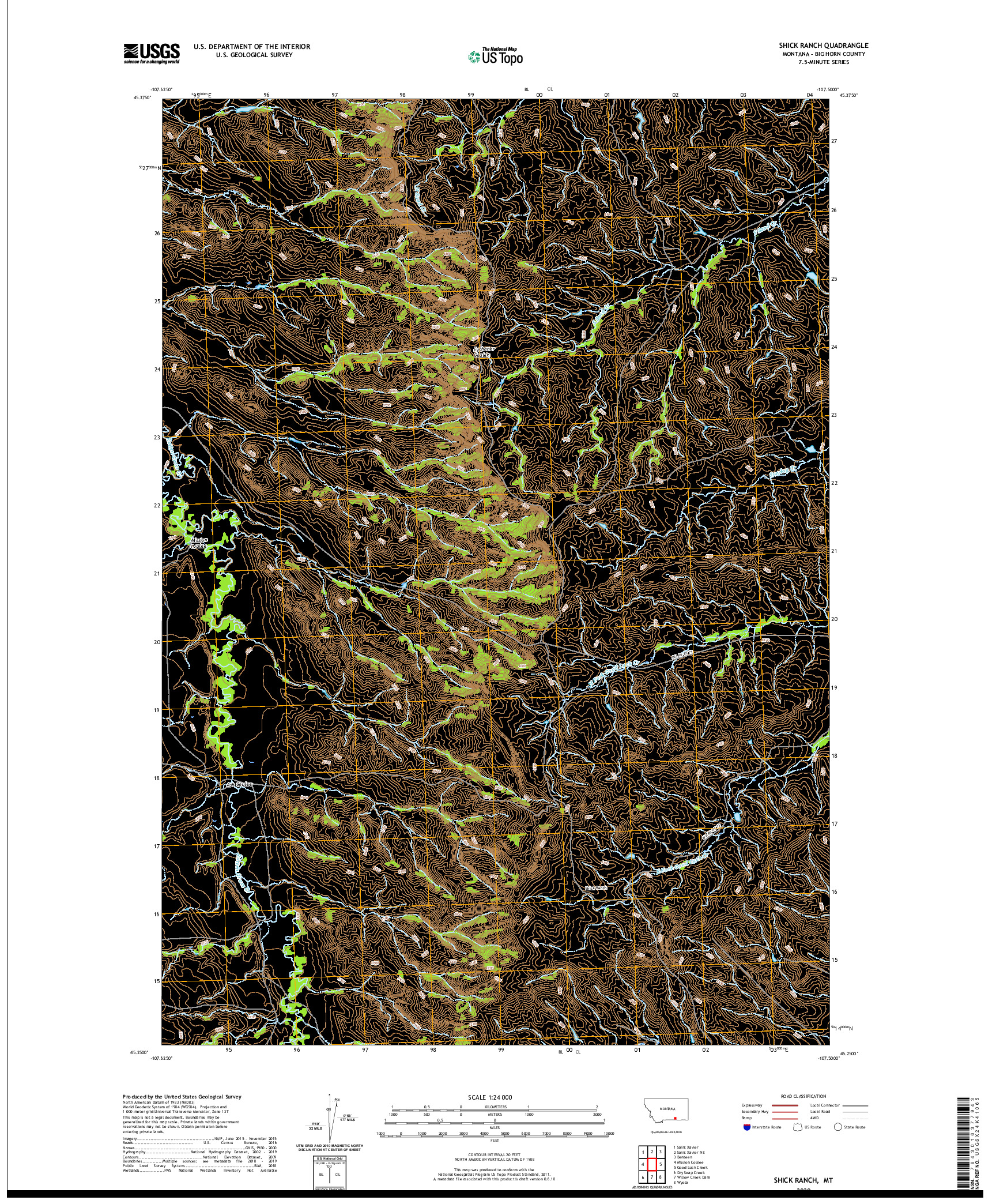 USGS US TOPO 7.5-MINUTE MAP FOR SHICK RANCH, MT 2020