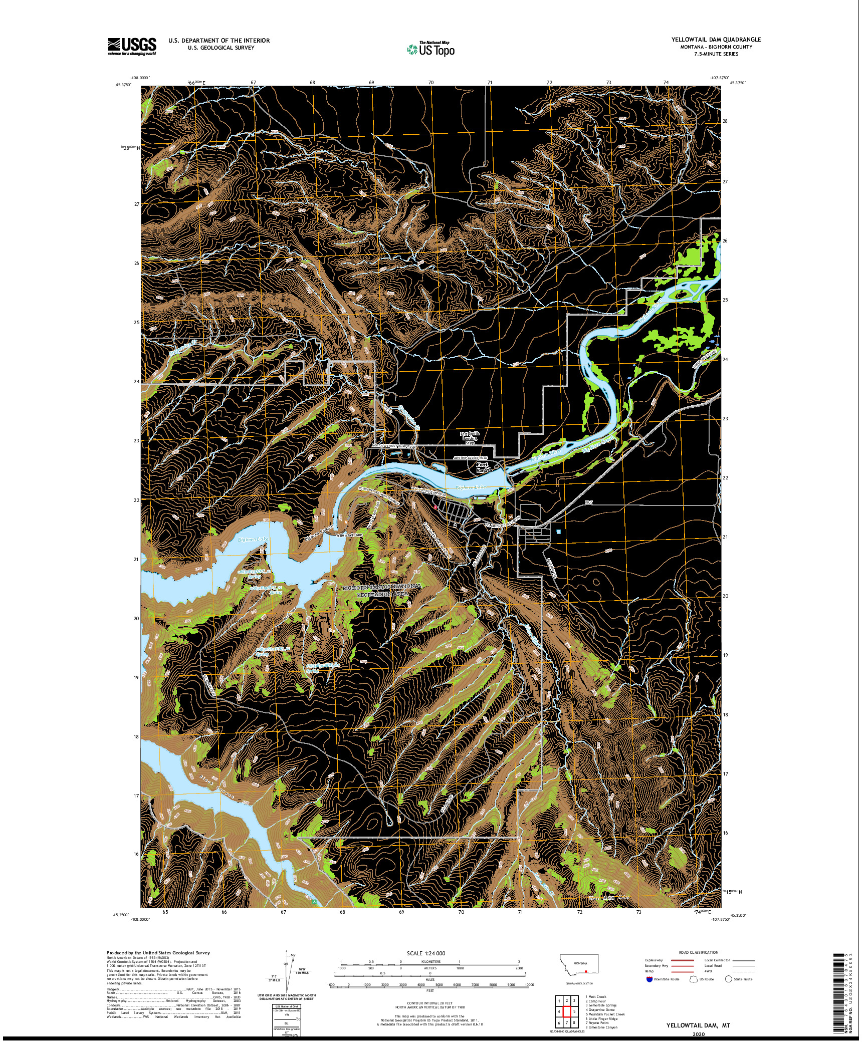 USGS US TOPO 7.5-MINUTE MAP FOR YELLOWTAIL DAM, MT 2020