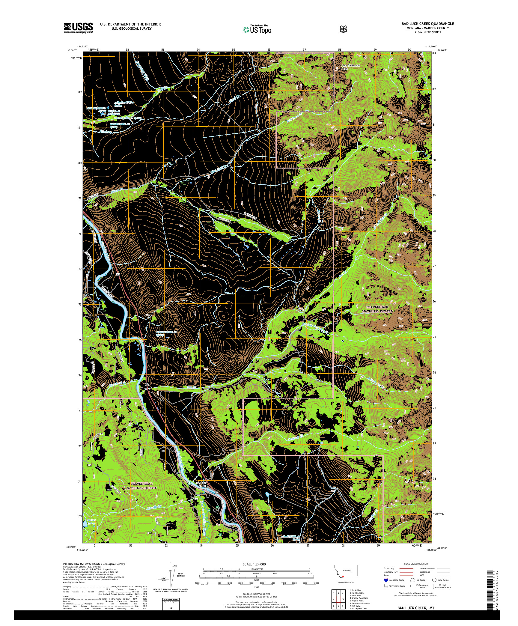 USGS US TOPO 7.5-MINUTE MAP FOR BAD LUCK CREEK, MT 2020