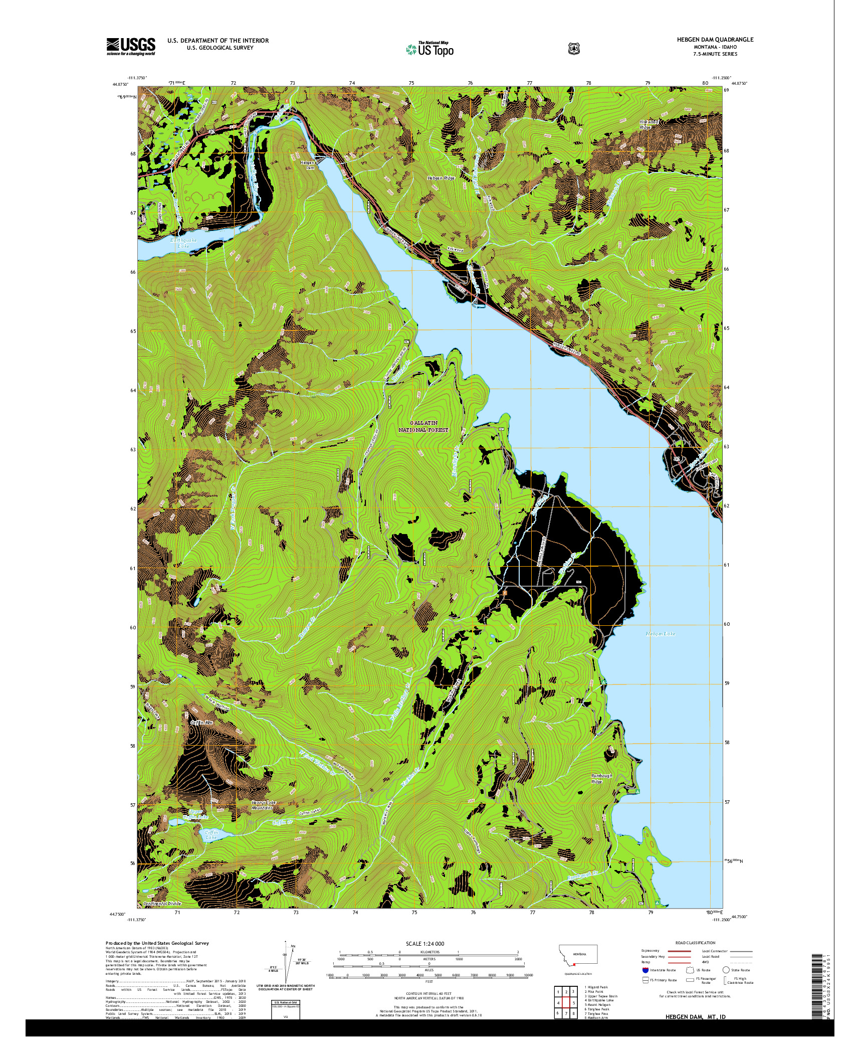 USGS US TOPO 7.5-MINUTE MAP FOR HEBGEN DAM, MT,ID 2020