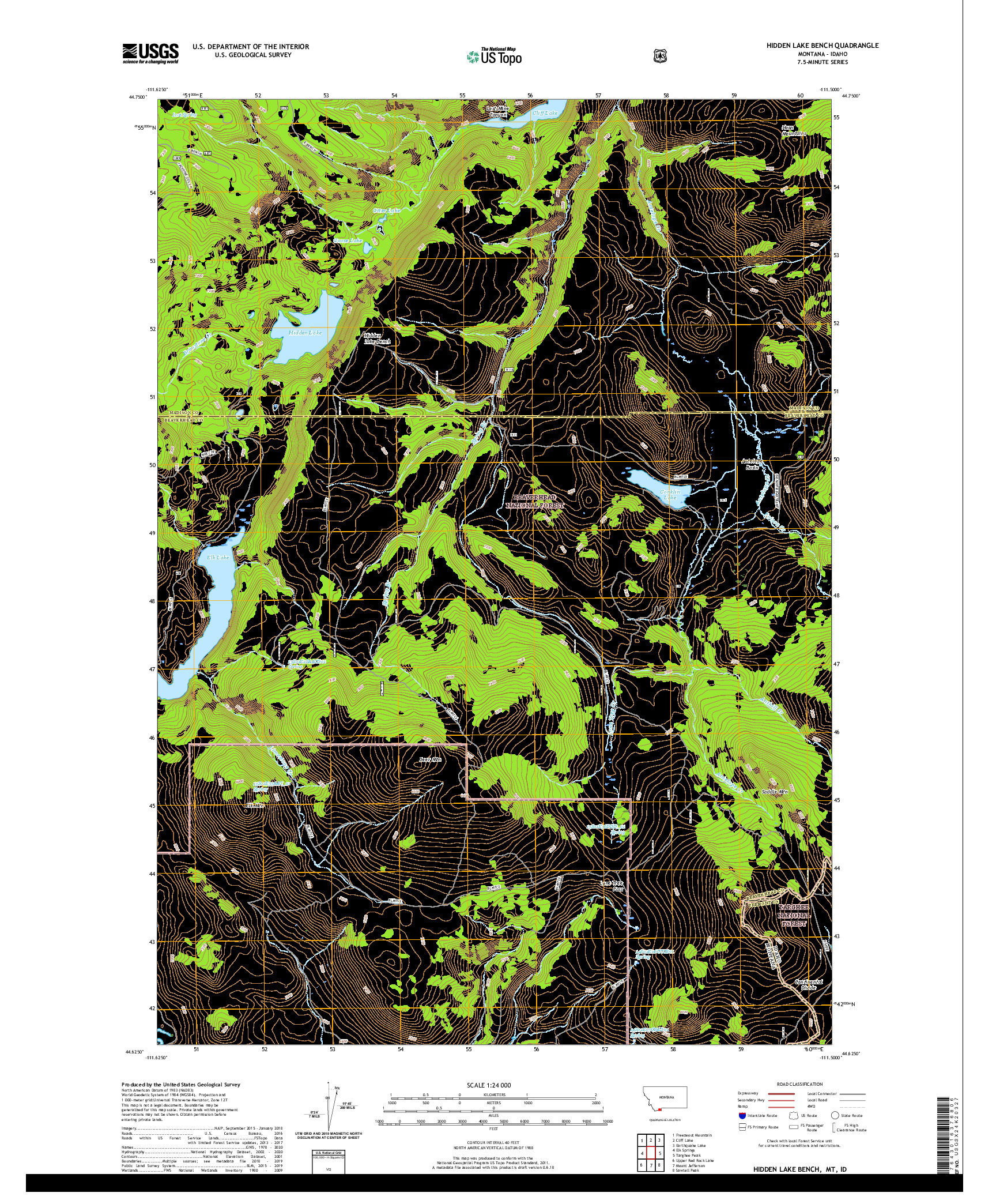 USGS US TOPO 7.5-MINUTE MAP FOR HIDDEN LAKE BENCH, MT,ID 2020