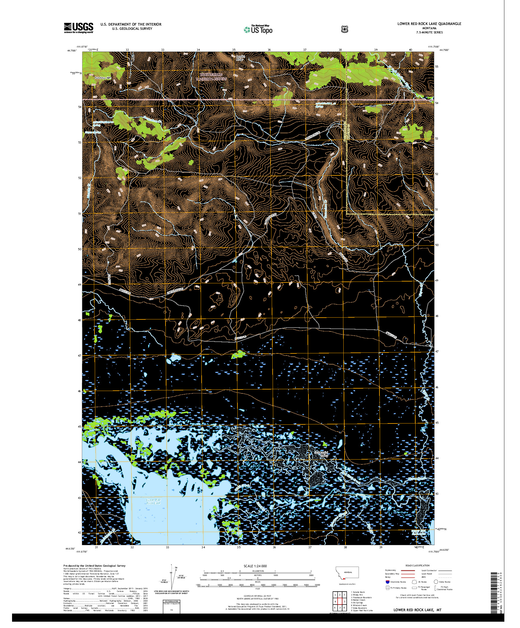 USGS US TOPO 7.5-MINUTE MAP FOR LOWER RED ROCK LAKE, MT 2020