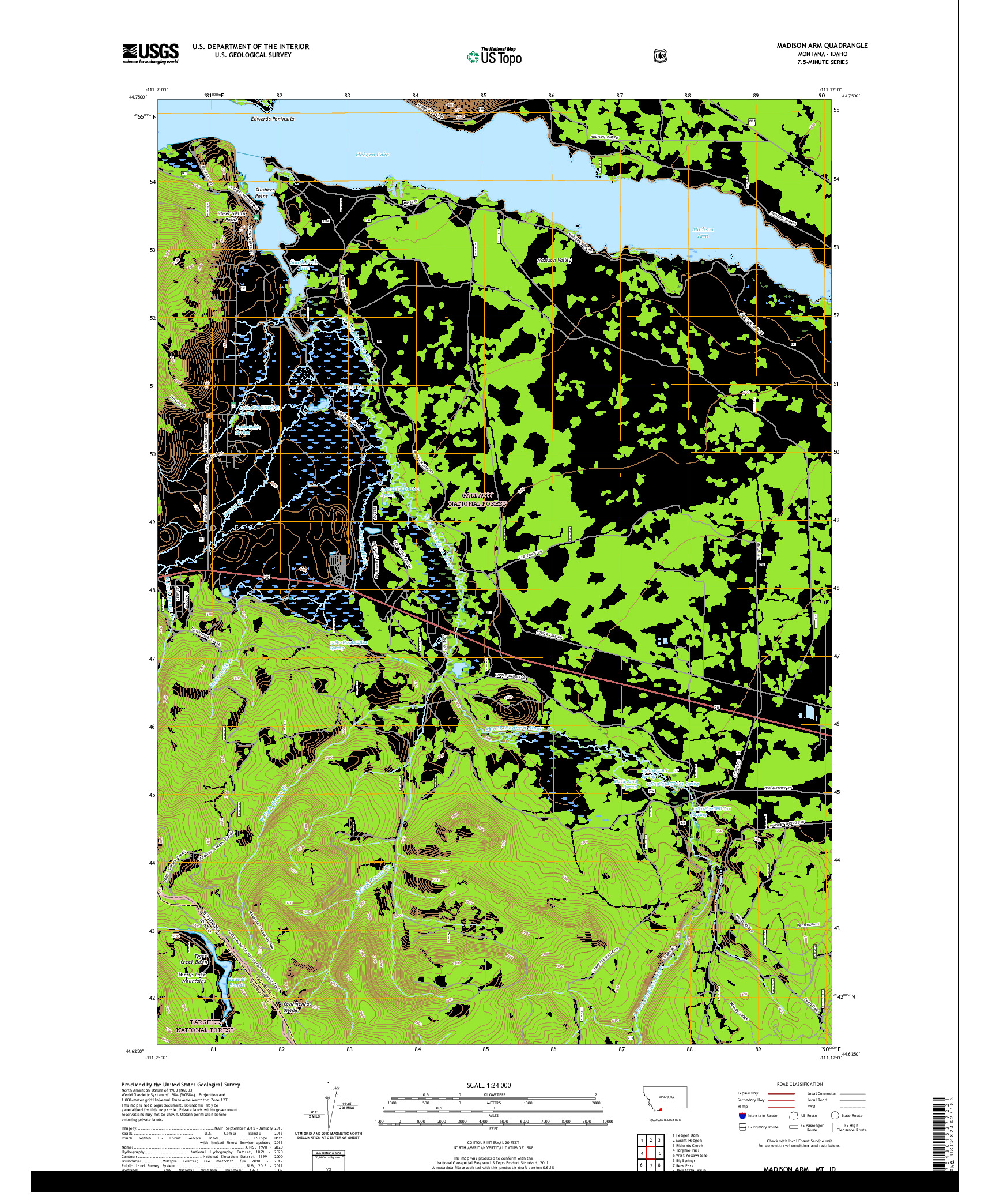 USGS US TOPO 7.5-MINUTE MAP FOR MADISON ARM, MT,ID 2020