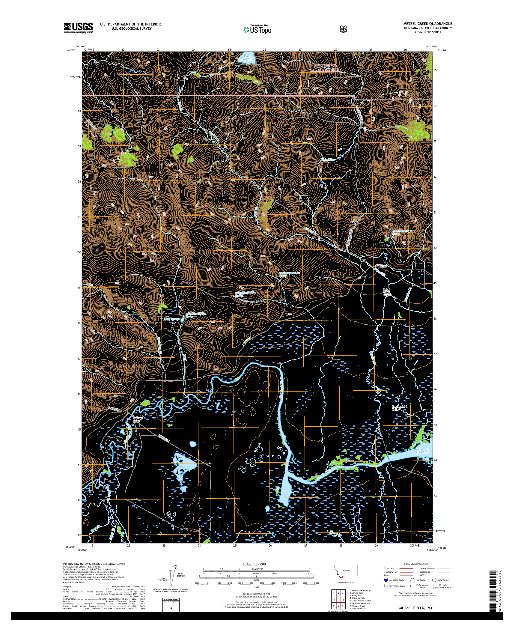 USGS US TOPO 7.5-MINUTE MAP FOR METZEL CREEK, MT 2020