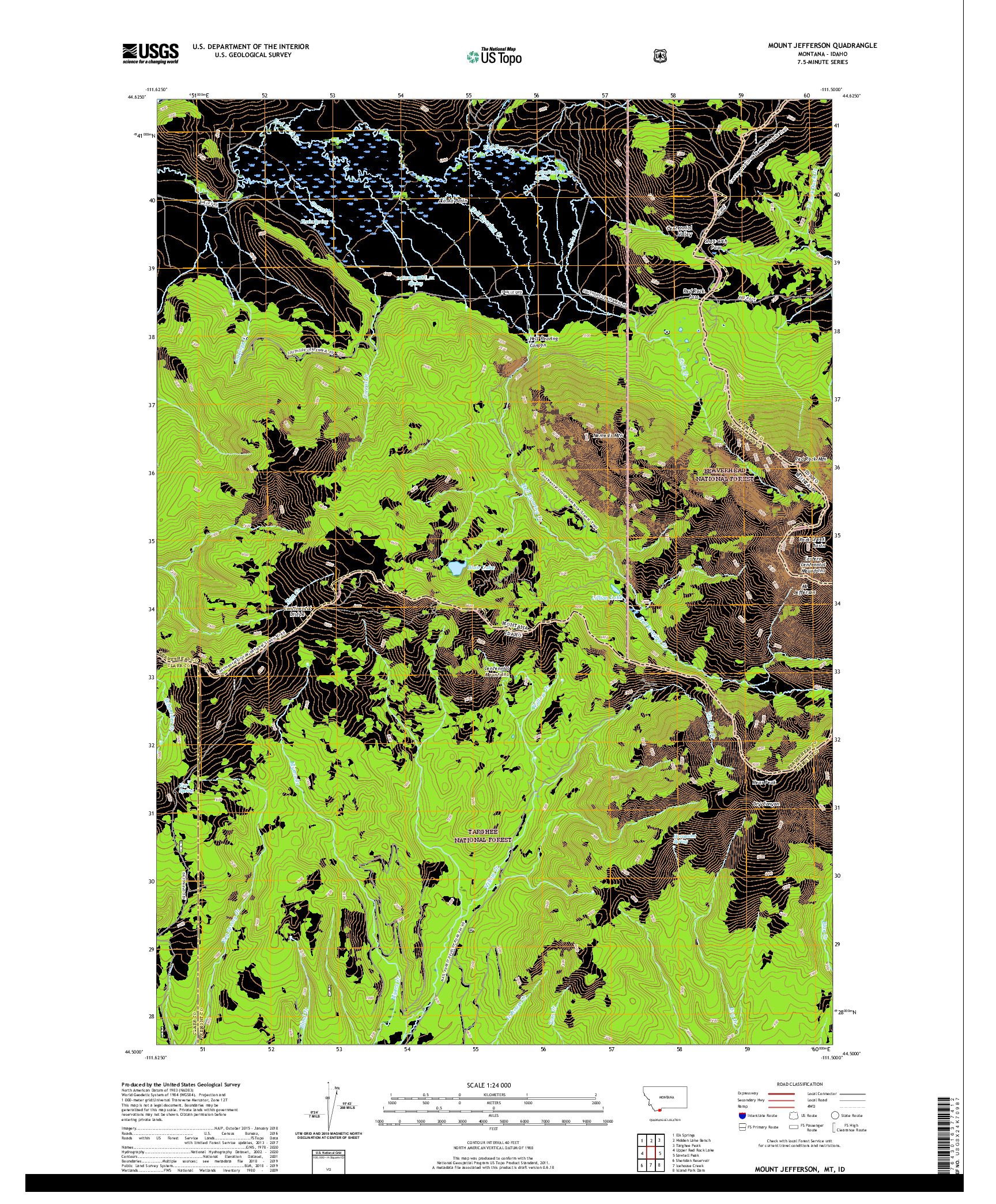 USGS US TOPO 7.5-MINUTE MAP FOR MOUNT JEFFERSON, MT,ID 2020