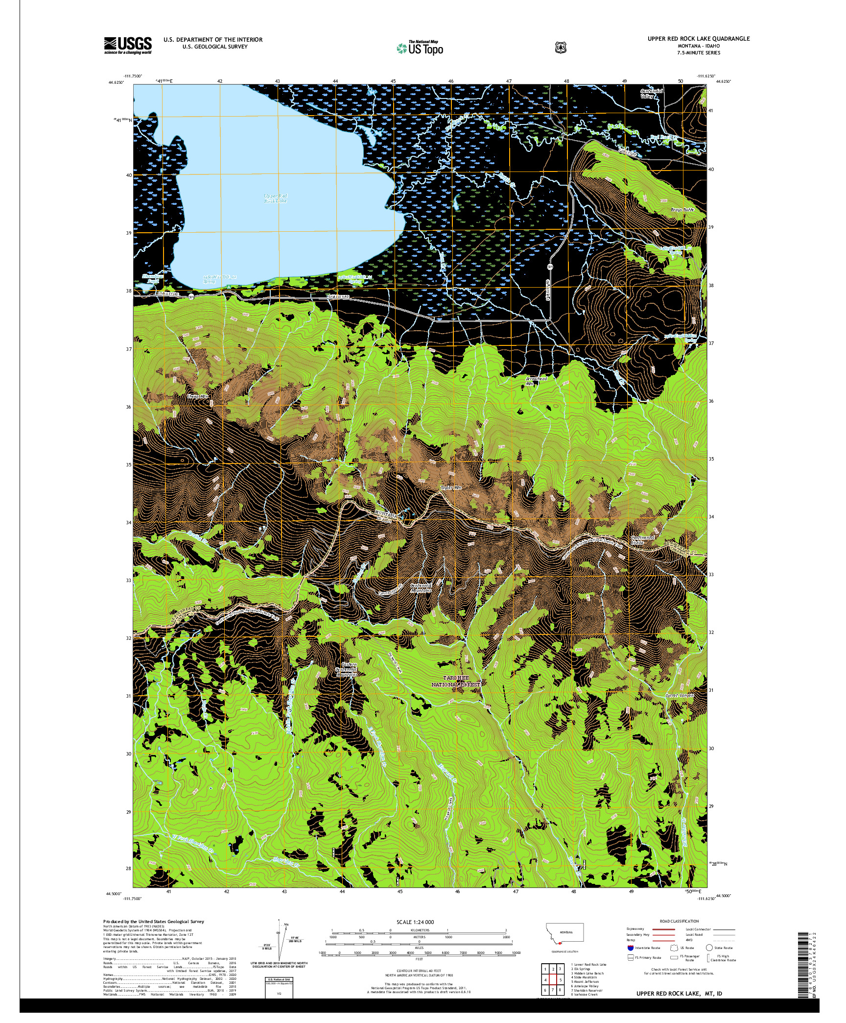 USGS US TOPO 7.5-MINUTE MAP FOR UPPER RED ROCK LAKE, MT,ID 2020