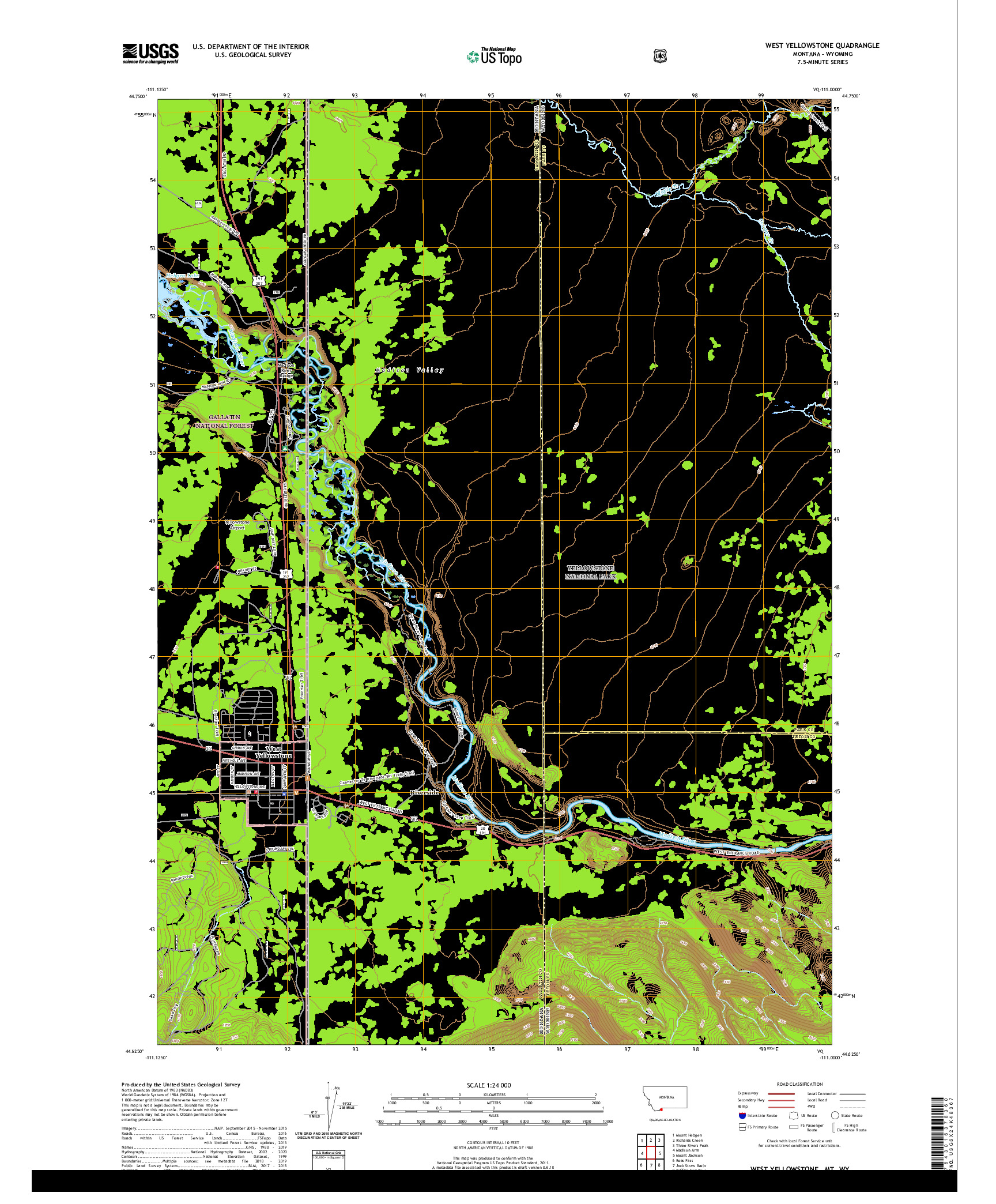 USGS US TOPO 7.5-MINUTE MAP FOR WEST YELLOWSTONE, MT,WY 2020