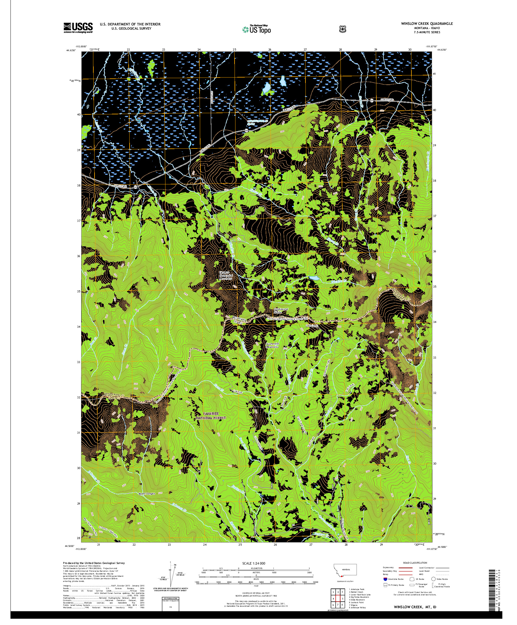 USGS US TOPO 7.5-MINUTE MAP FOR WINSLOW CREEK, MT,ID 2020