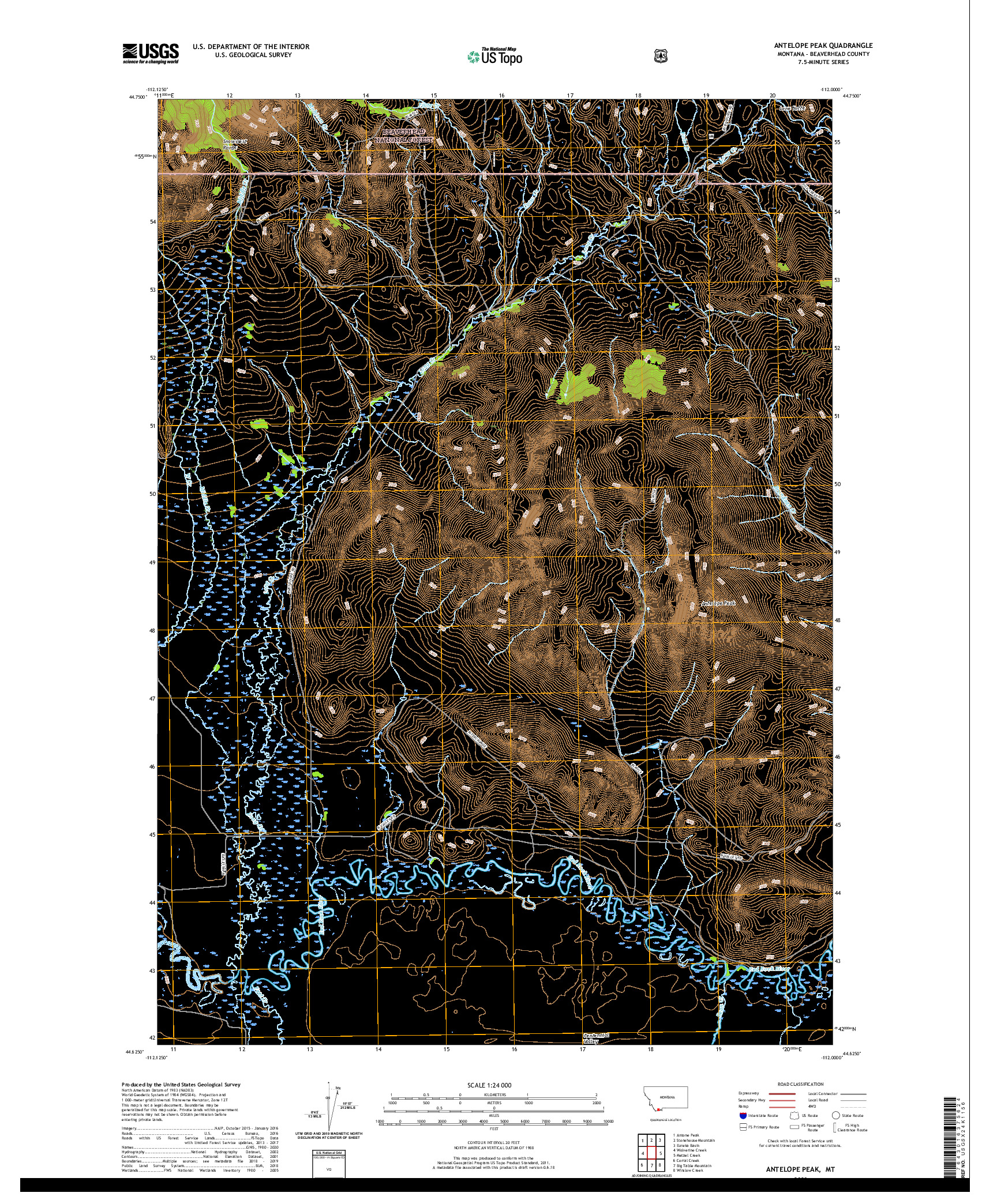 USGS US TOPO 7.5-MINUTE MAP FOR ANTELOPE PEAK, MT 2020