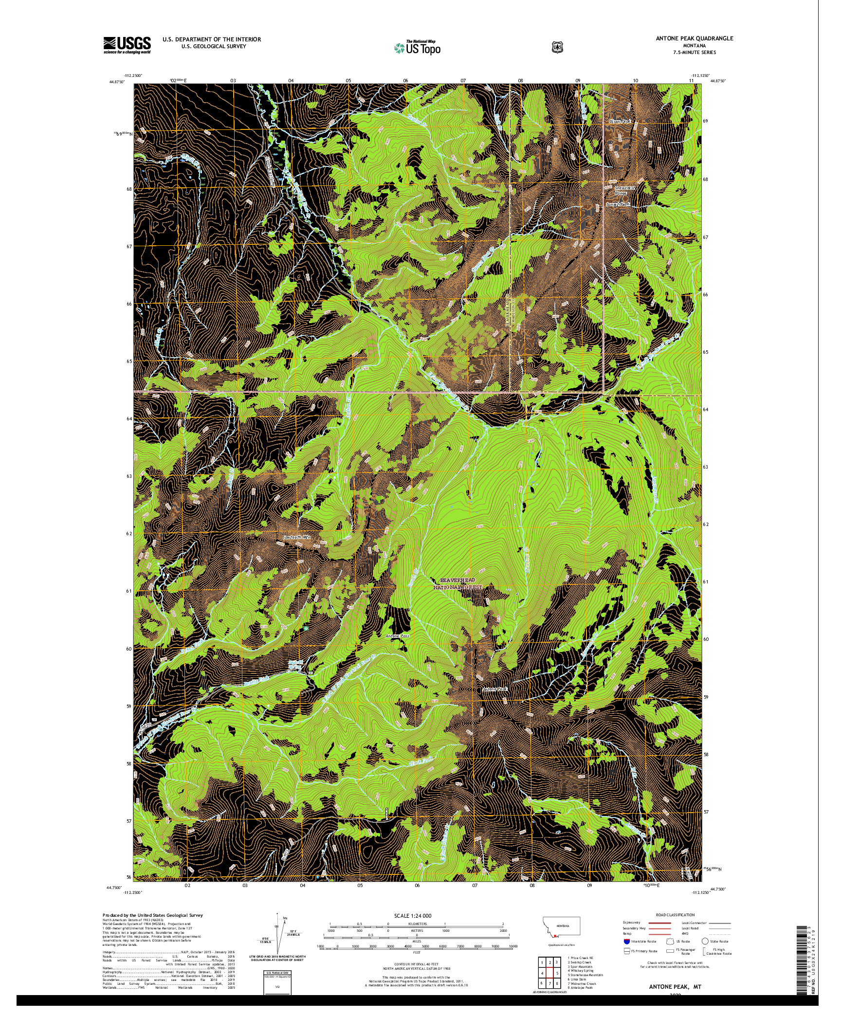 USGS US TOPO 7.5-MINUTE MAP FOR ANTONE PEAK, MT 2020
