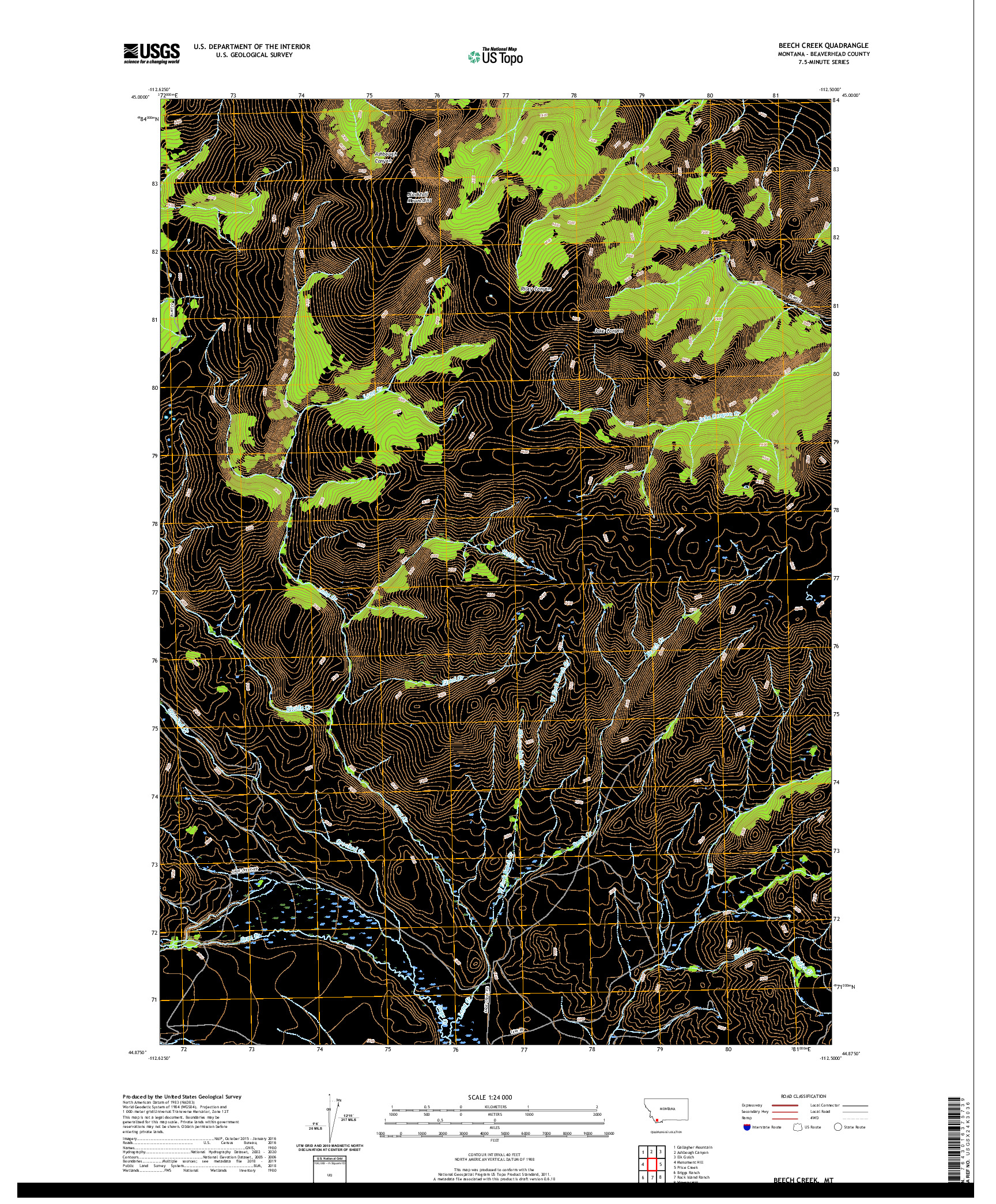 USGS US TOPO 7.5-MINUTE MAP FOR BEECH CREEK, MT 2020