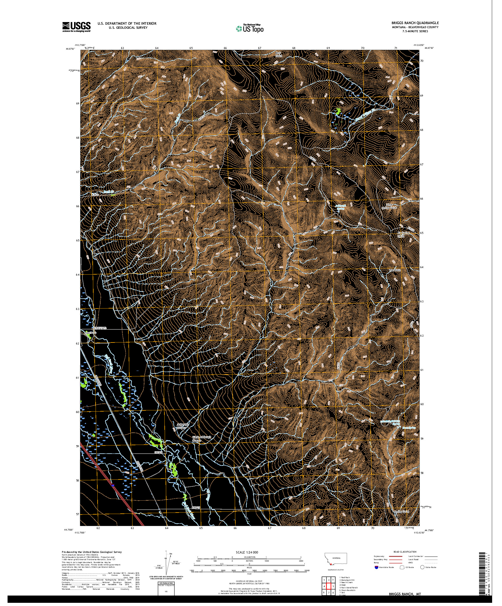 USGS US TOPO 7.5-MINUTE MAP FOR BRIGGS RANCH, MT 2020