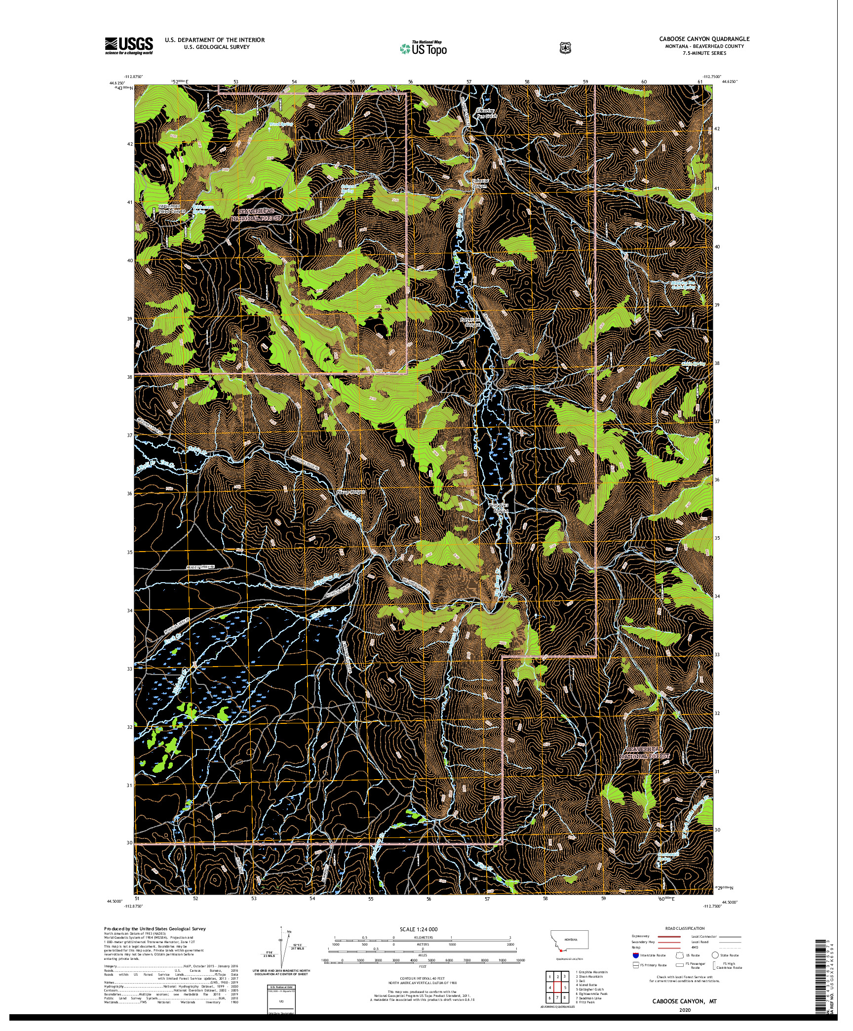 USGS US TOPO 7.5-MINUTE MAP FOR CABOOSE CANYON, MT 2020