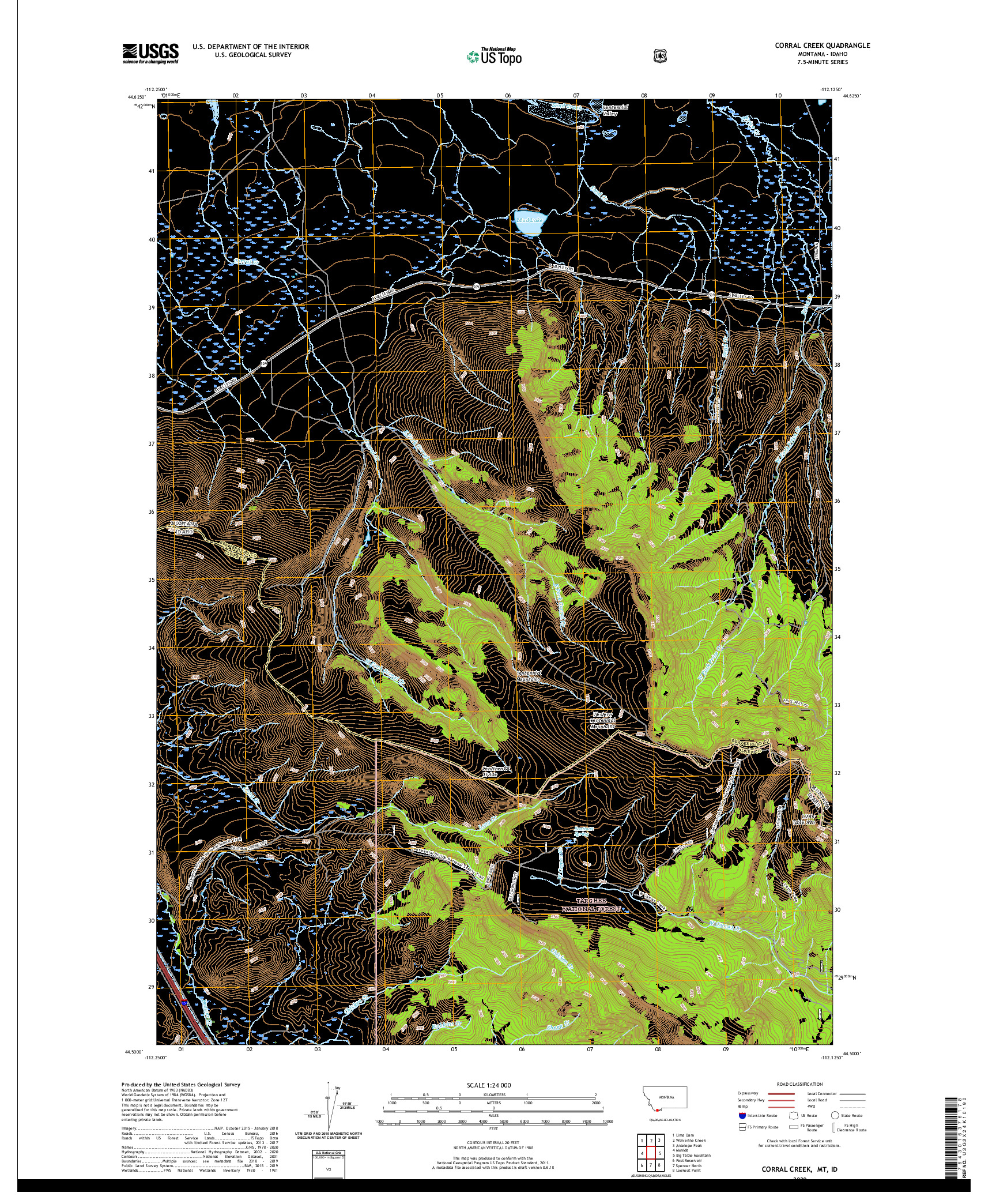 USGS US TOPO 7.5-MINUTE MAP FOR CORRAL CREEK, MT,ID 2020