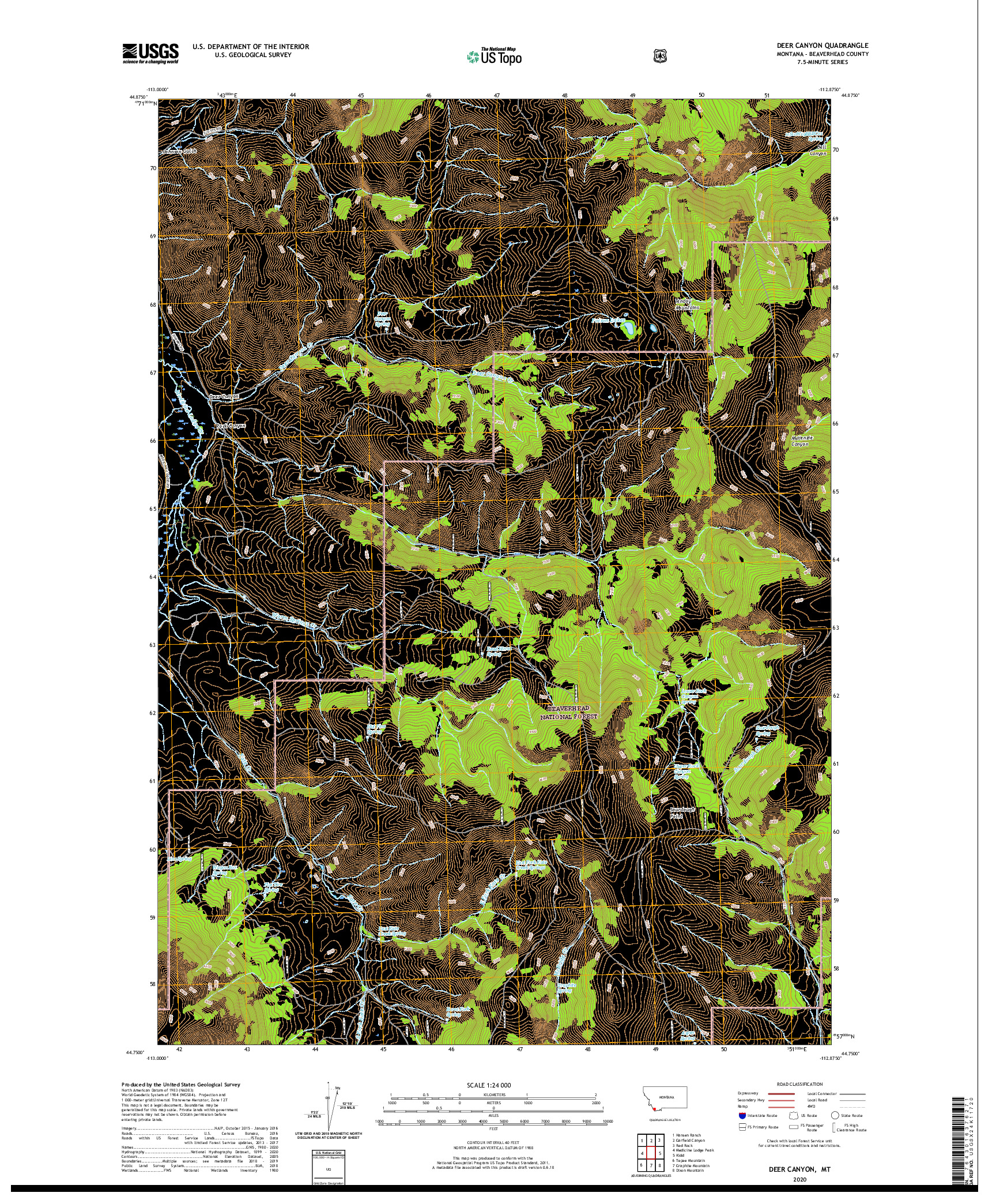USGS US TOPO 7.5-MINUTE MAP FOR DEER CANYON, MT 2020
